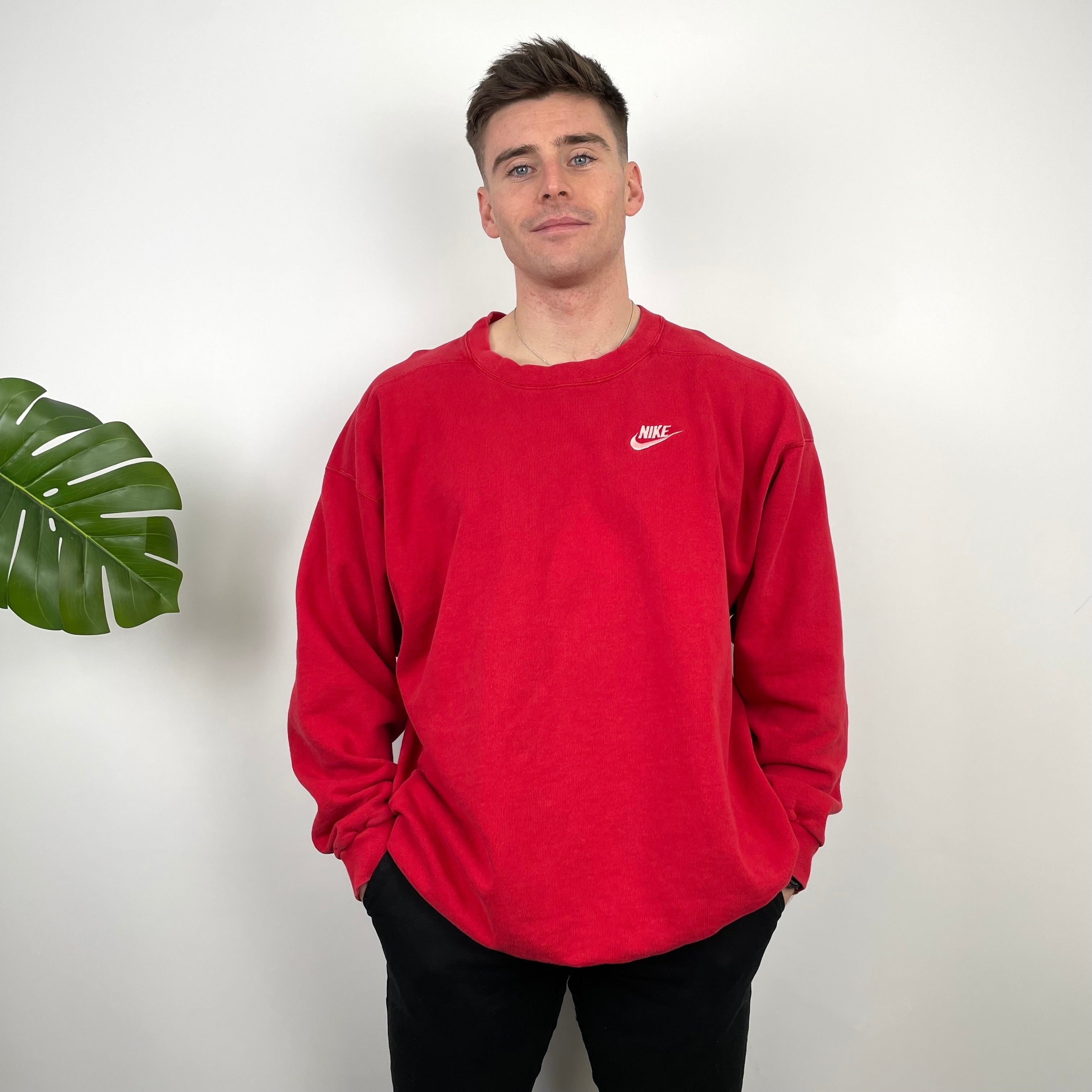 Nike RARE Red Embroidered Swoosh Sweatshirt (XL)