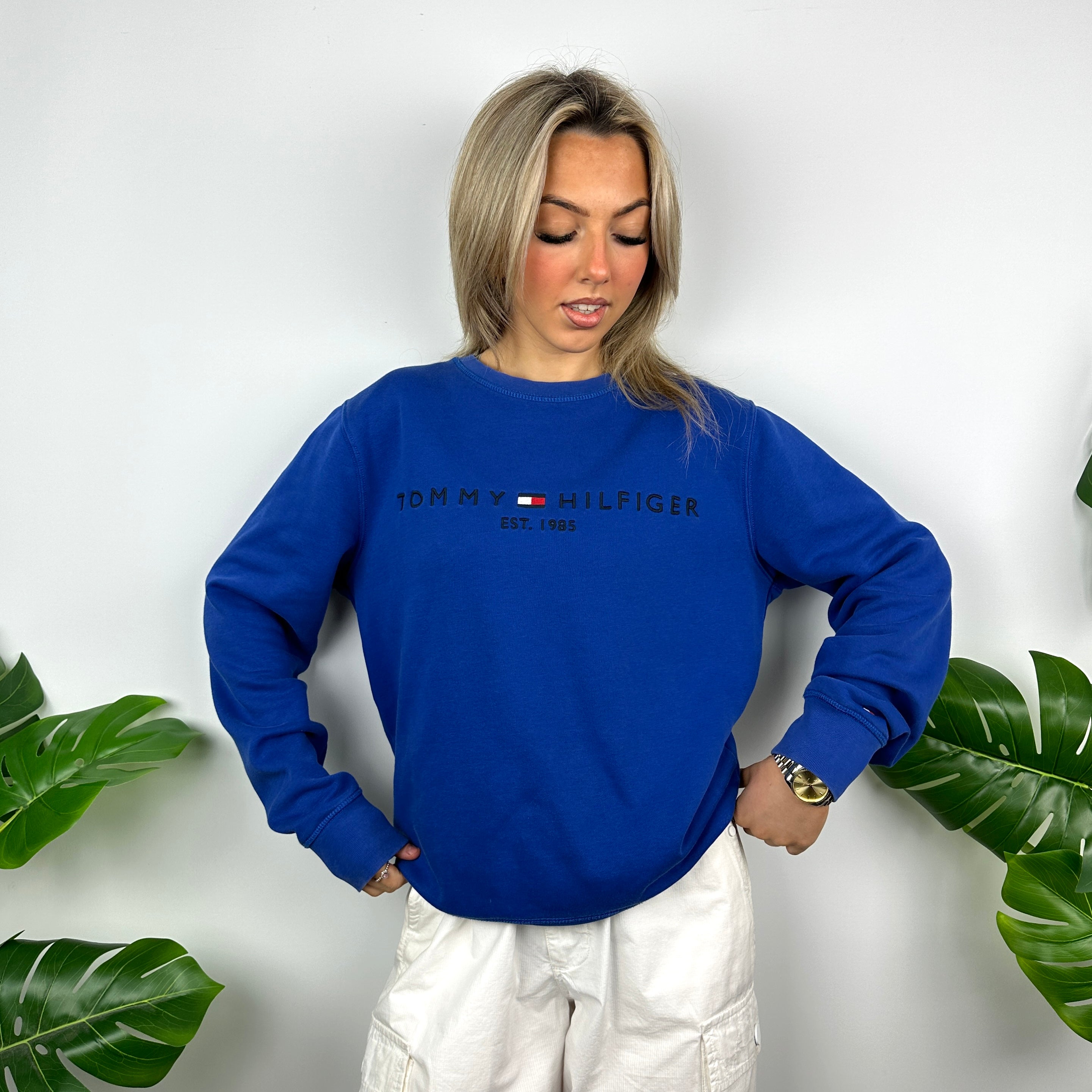 Tommy Hilfiger Blue Embroidered Spell Out Sweatshirt (M)