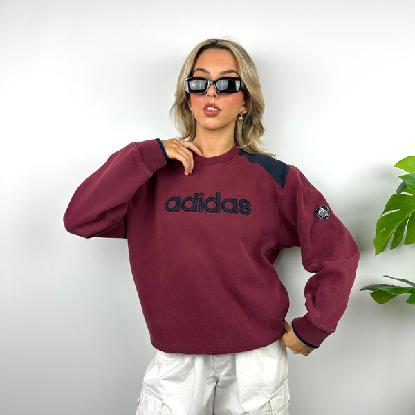 Adidas Maroon Embroidered Spell Out Sweatshirt (M)
