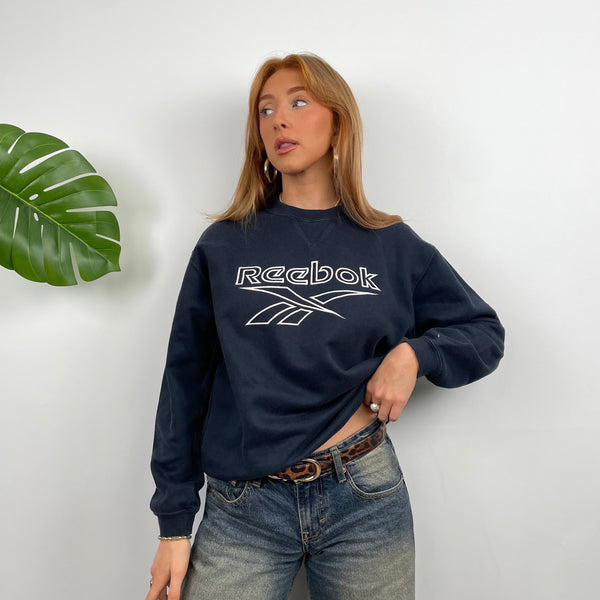 Reebok RARE Navy Embroidered Spell Out Sweatshirt (S)