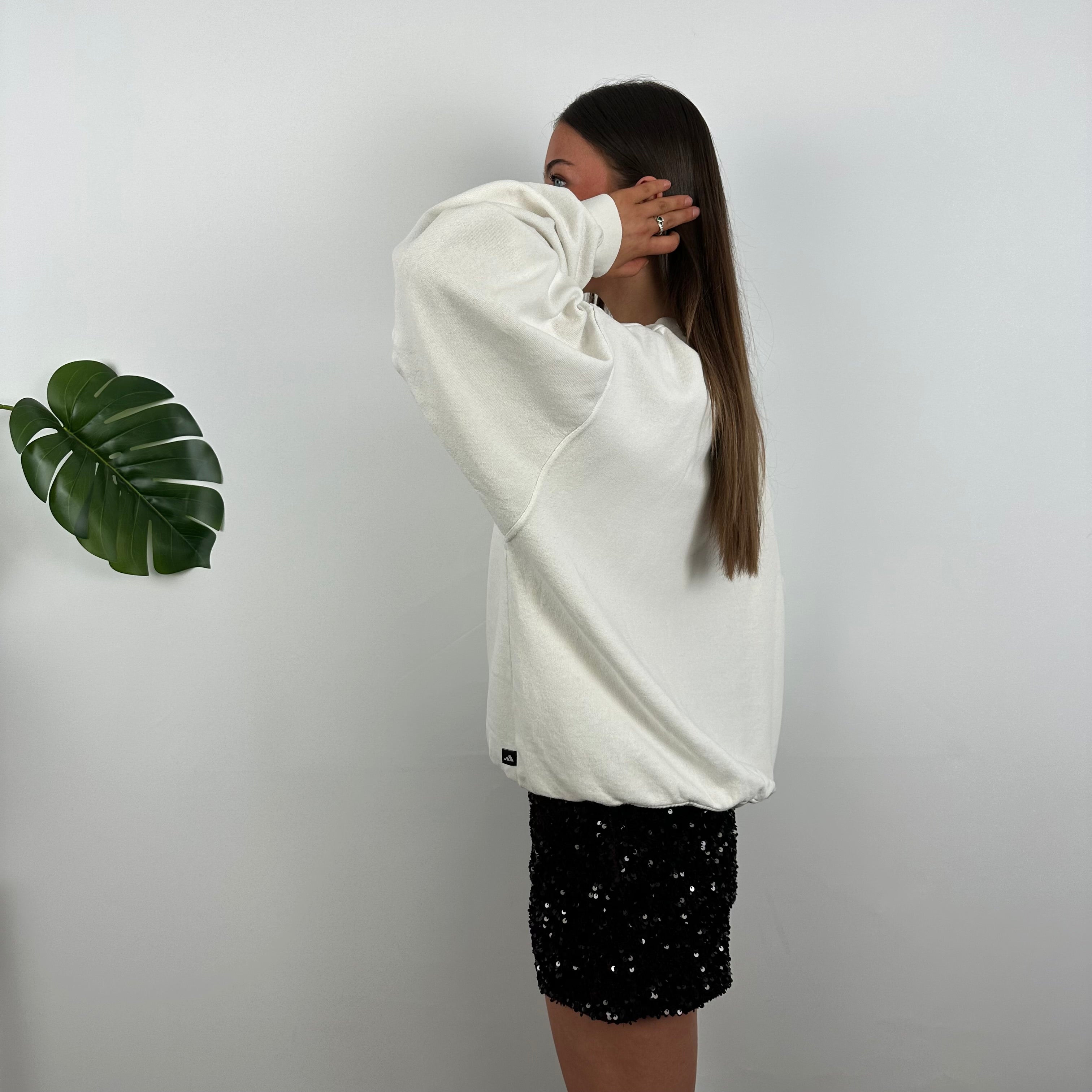 Adidas White Embroidered Spell Out Sweatshirt (L)