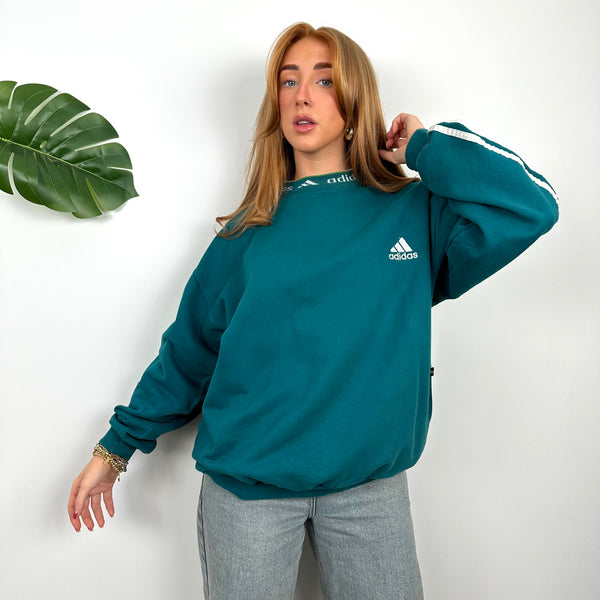 Adidas Turquoise Embroidered Spell Out Sweatshirt (M)