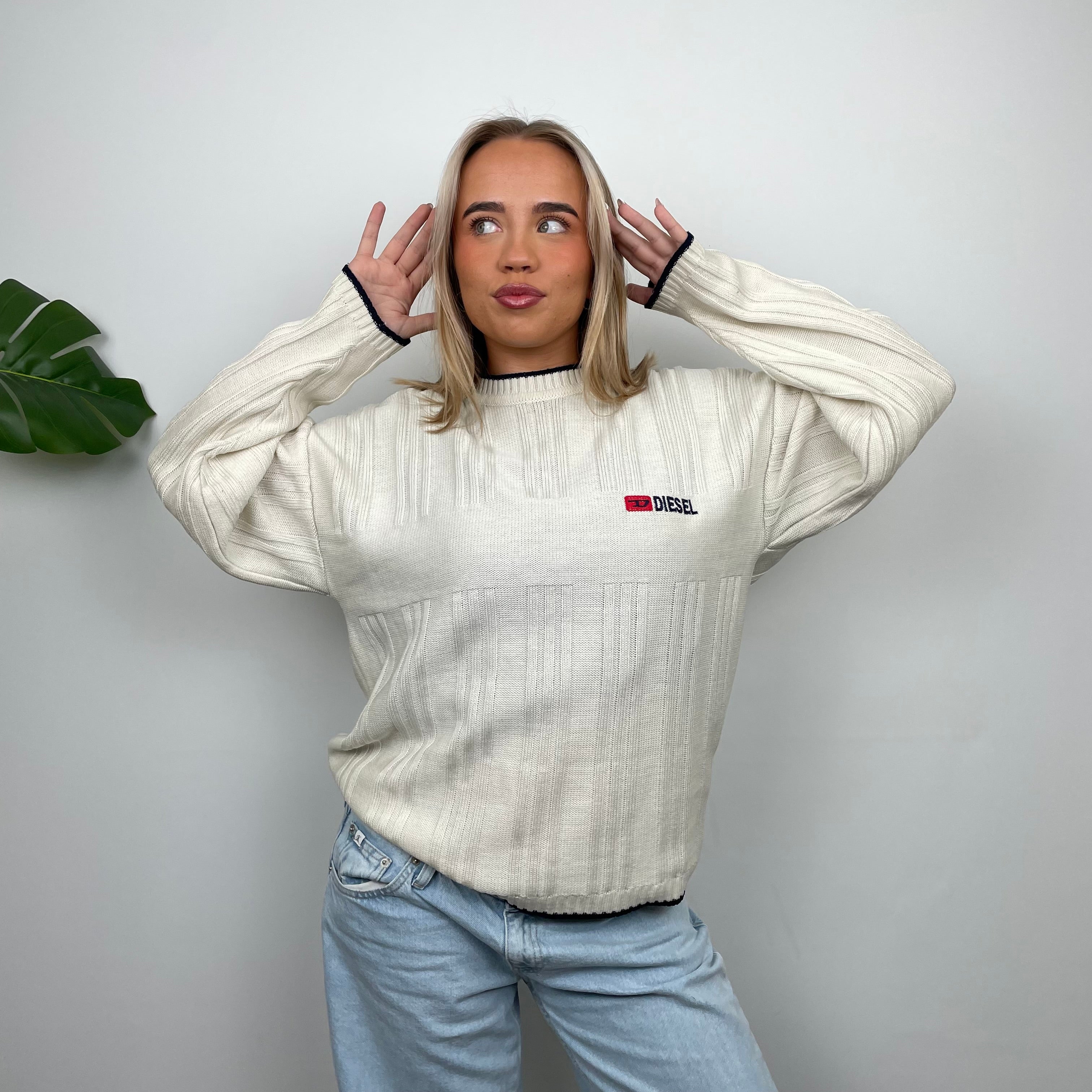 Diesel Cream Spell Out Knitted Sweater (M)