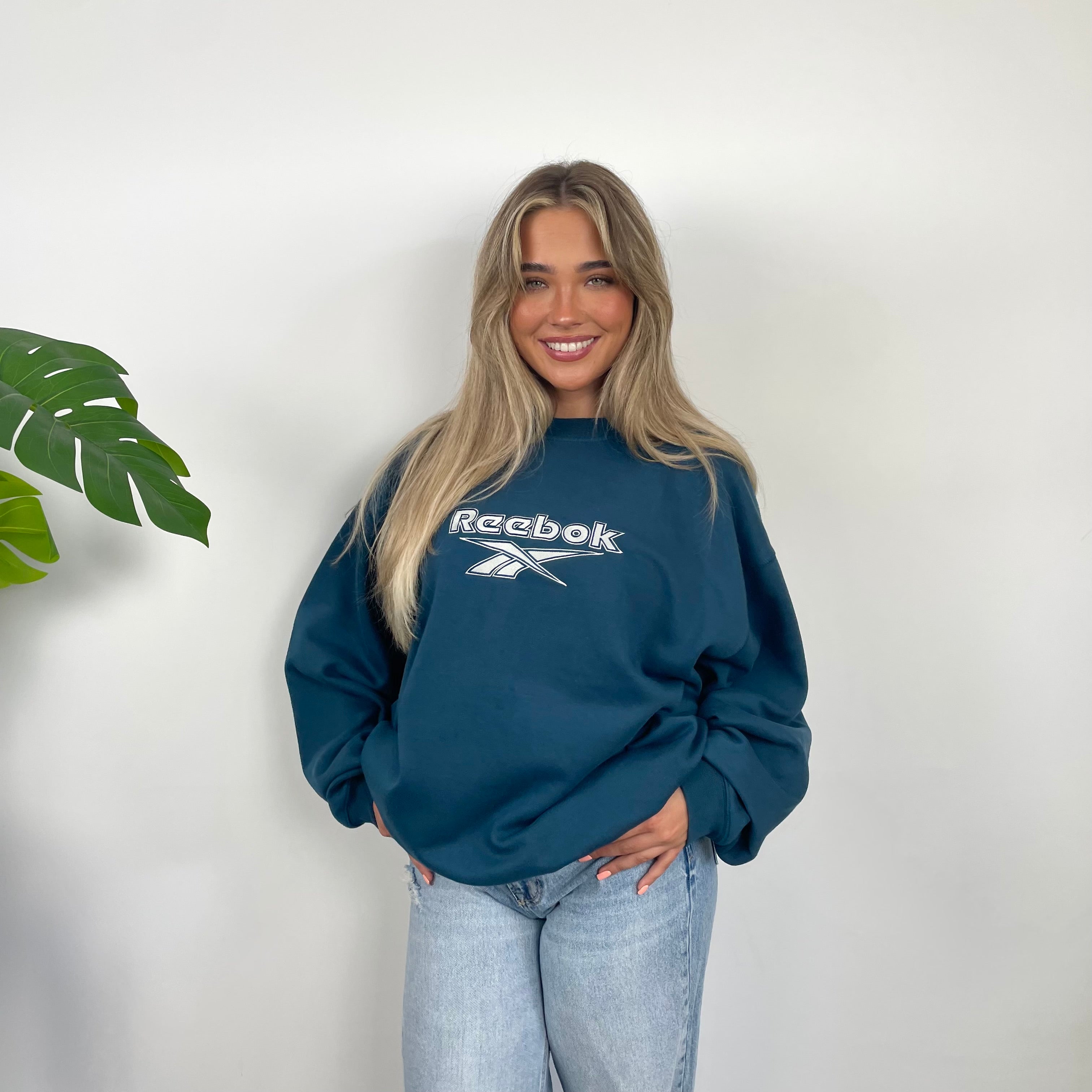 Reebok RARE Green Embroidered Spell Out Sweatshirt (L)