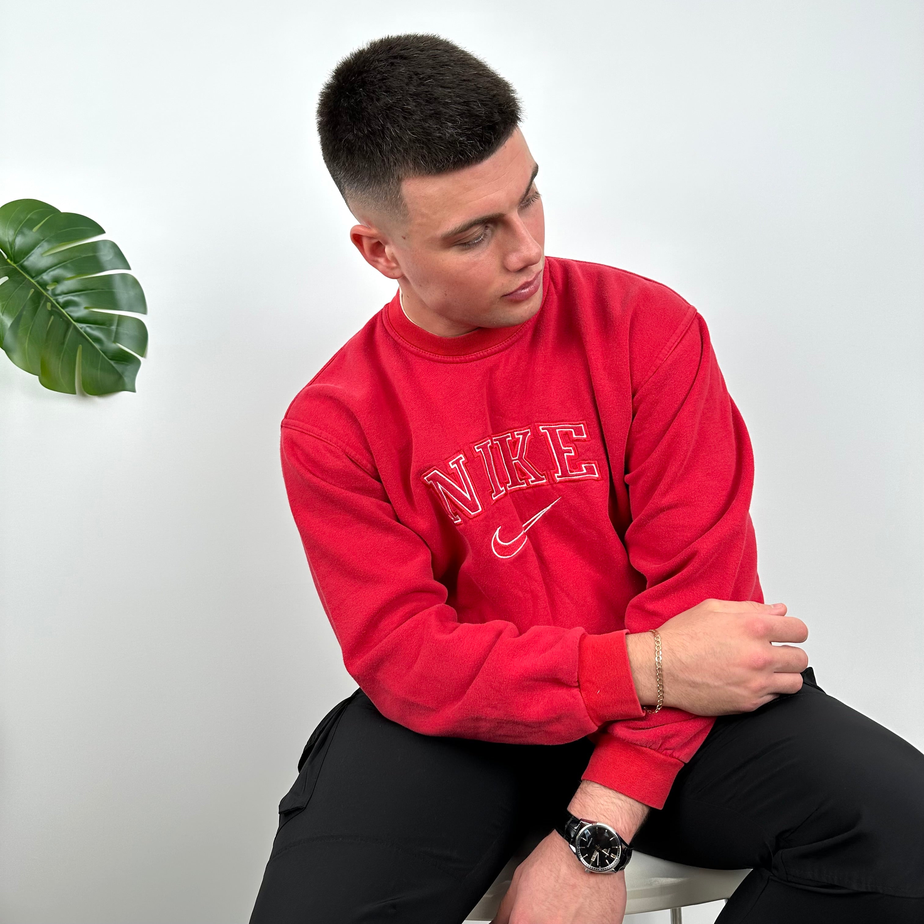 Nike Red Embroidered Spell Out Sweatshirt (M)