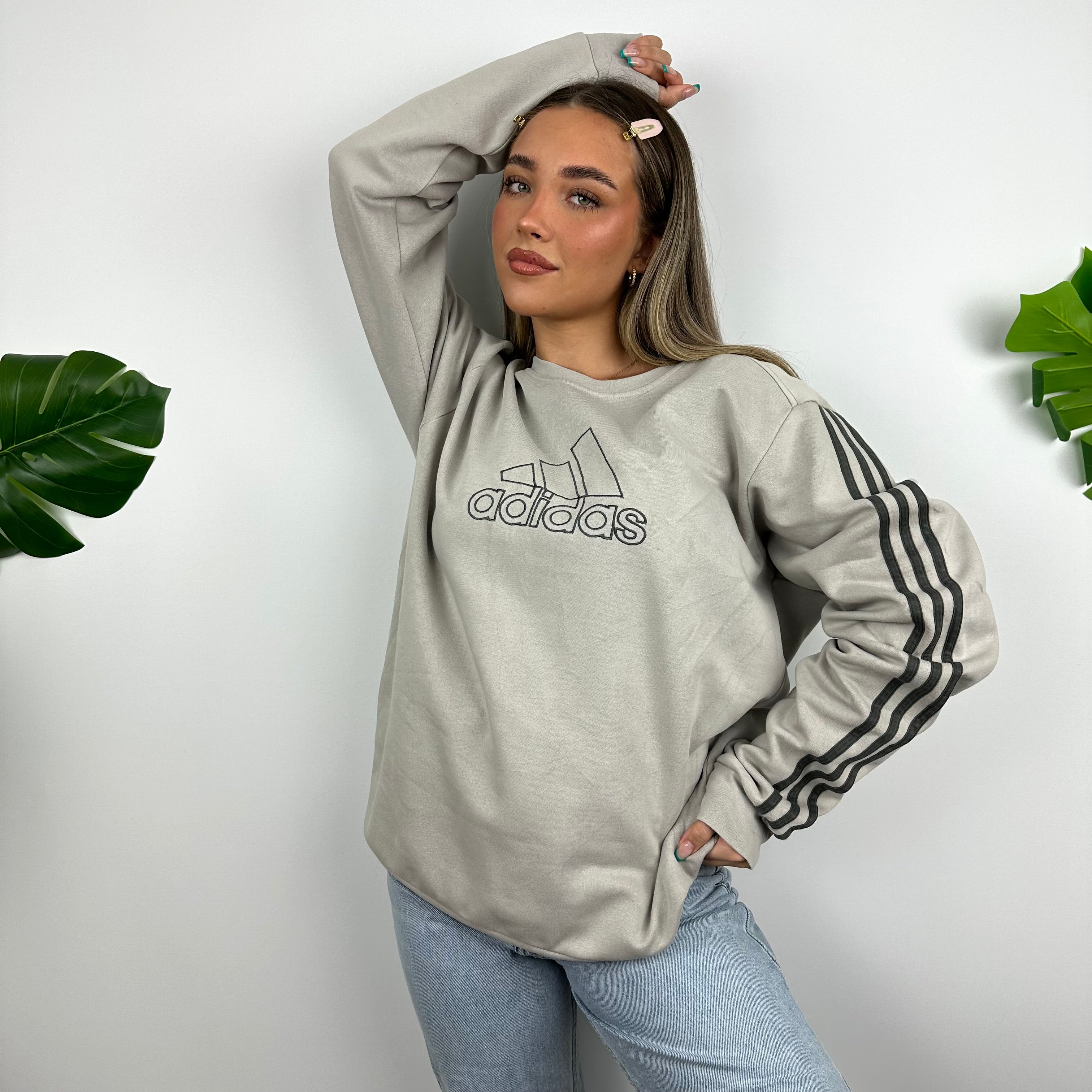 Adidas Grey Embroidered Spell Out Sweatshirt (L)