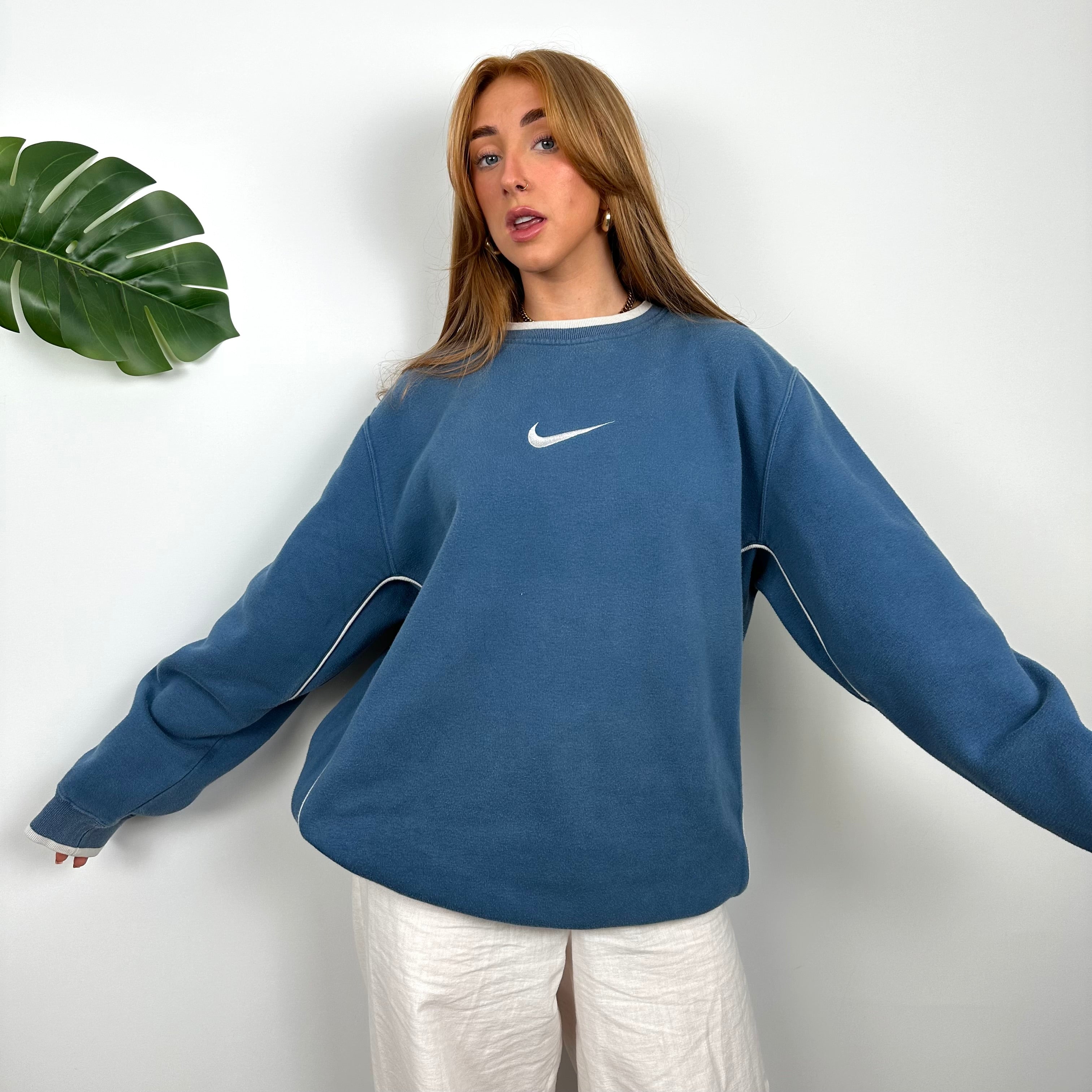 Nike Blue Embroidered Swoosh Sweatshirt (L)