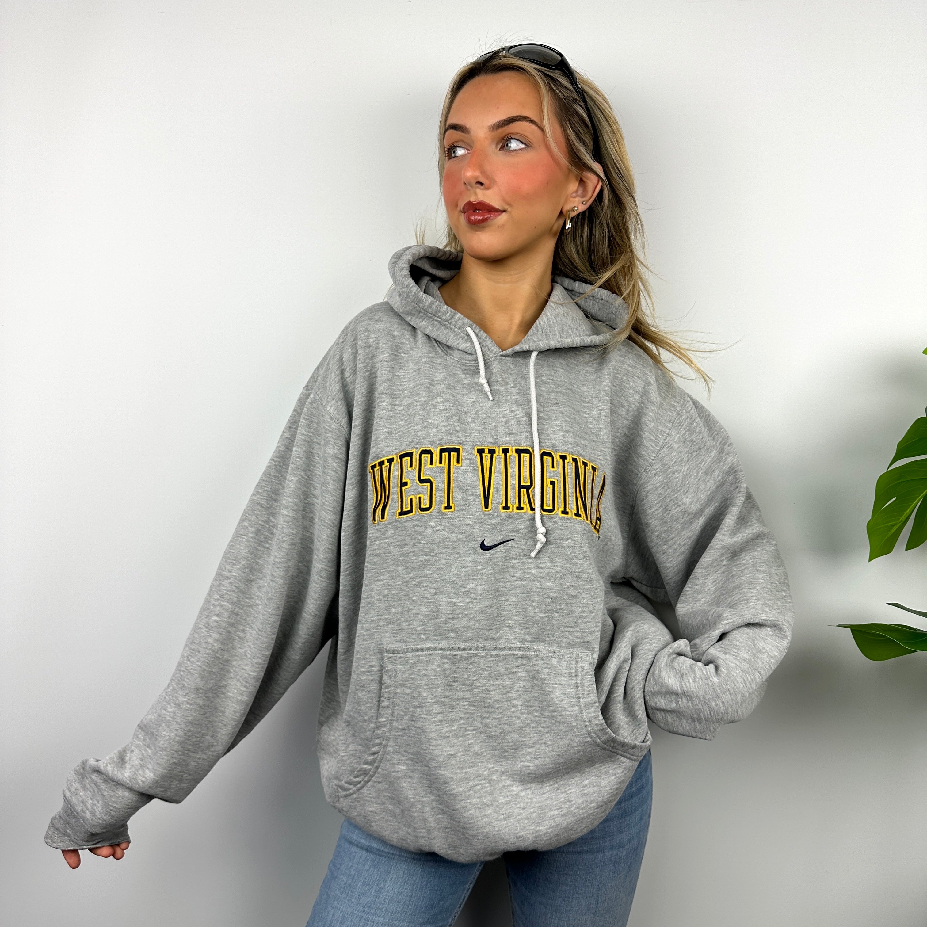 Nike x West Virginia Grey Embroidered Spell Out Hoodie (L)