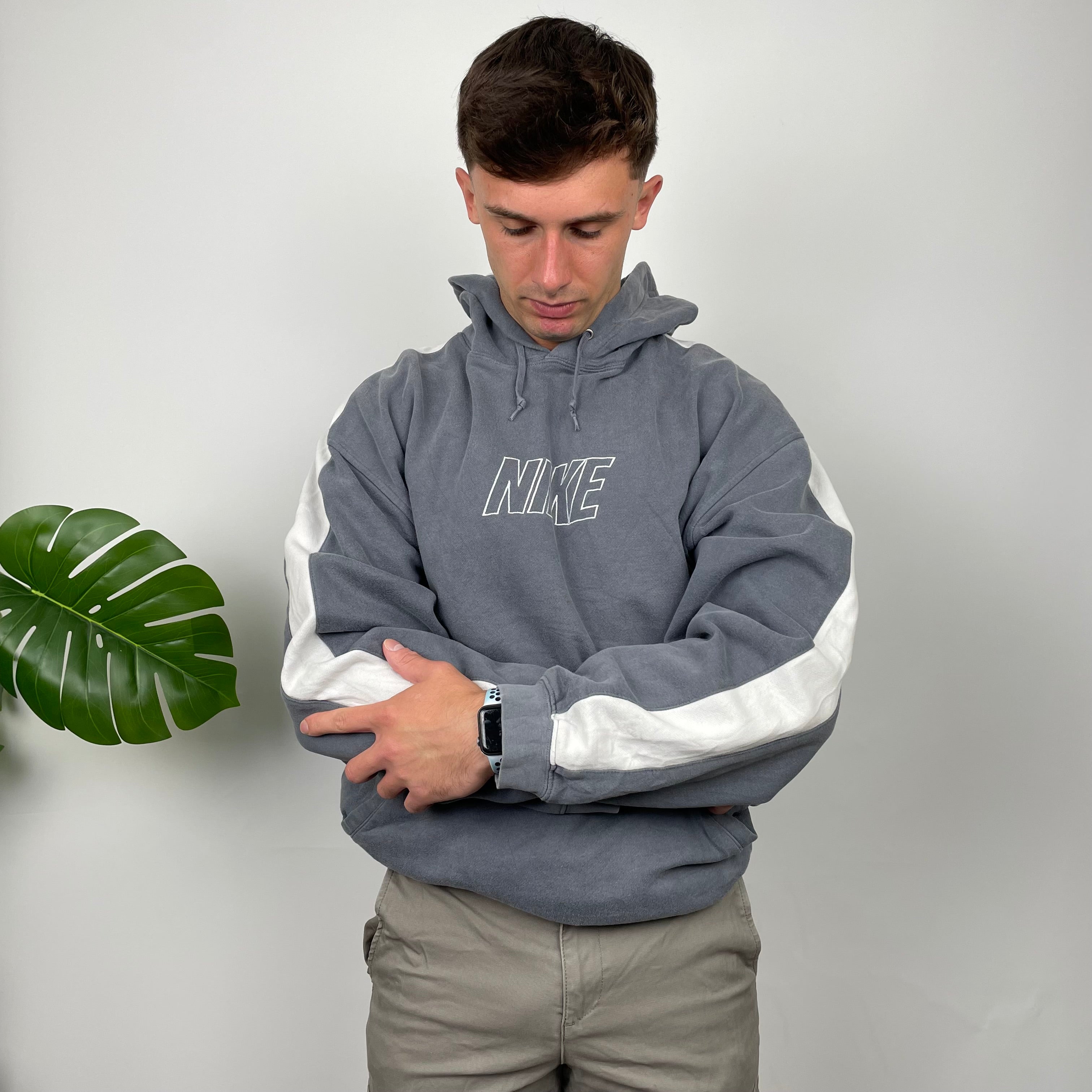 Nike Grey Embroidered Spell Out Hoodie (XXL)