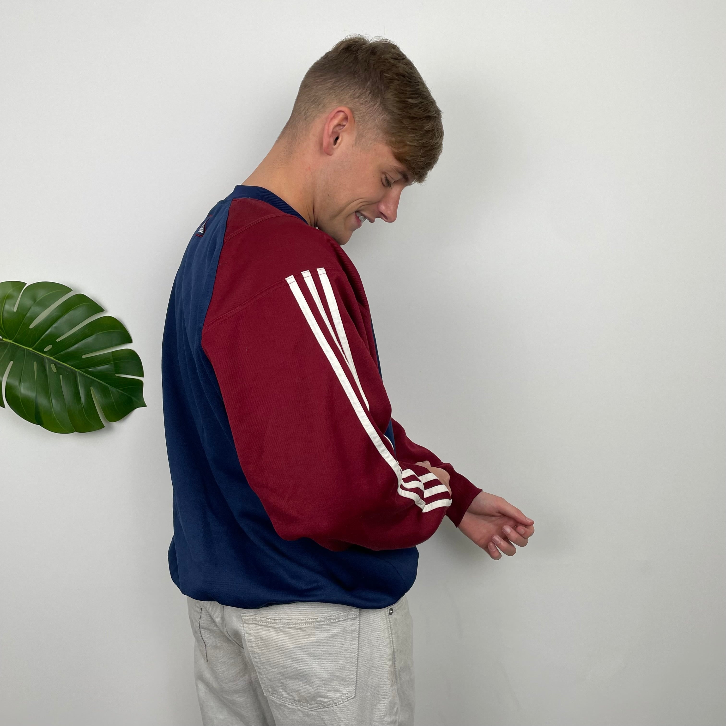 Adidas RARE Red and Navy Embroidered Spell Out Sweatshirt (L)