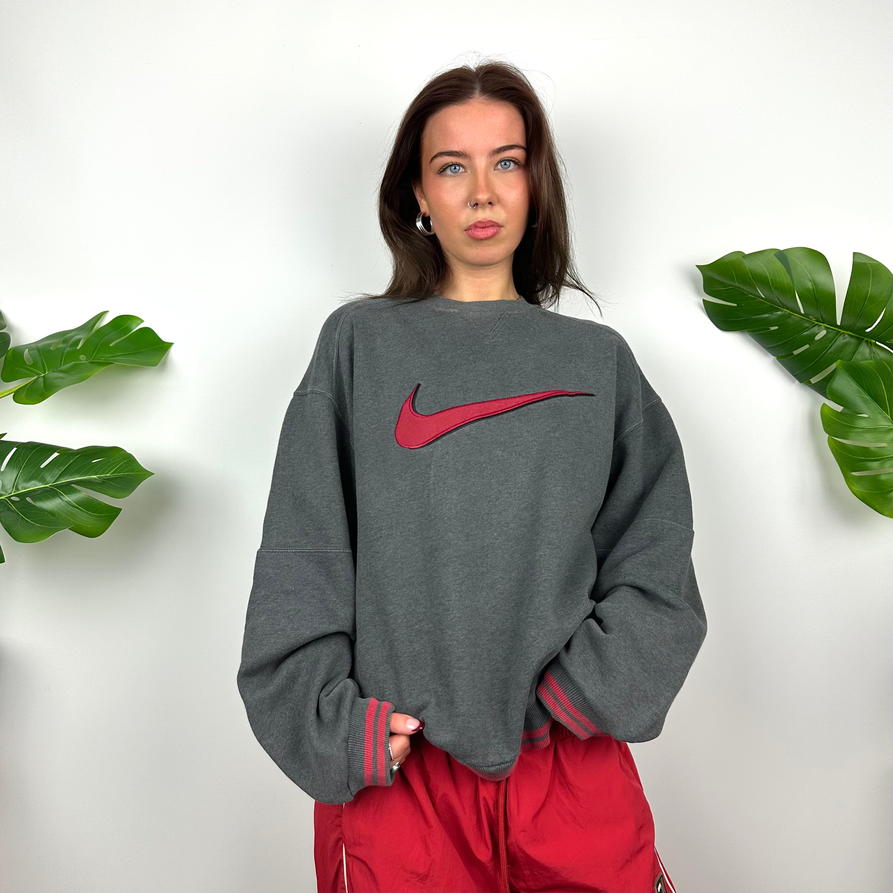 Nike Grey Embroidered Swoosh Sweatshirt (M)