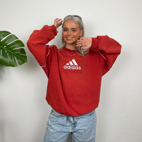 Adidas Red Embroidered Spell Out Sweatshirt (L)