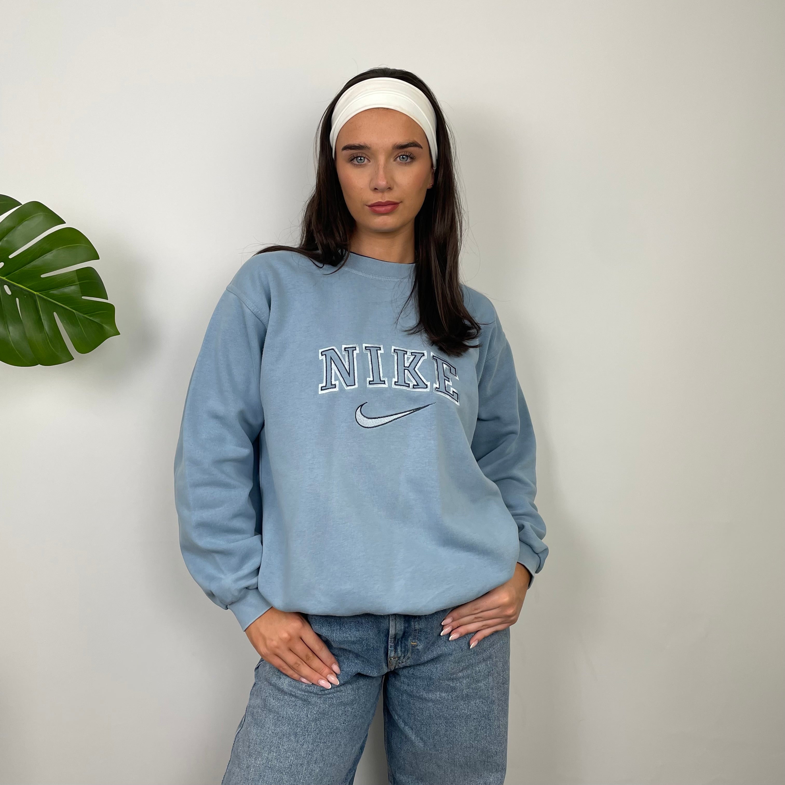 Nike Baby Blue Embroidered Spell Out Sweatshirt (M)