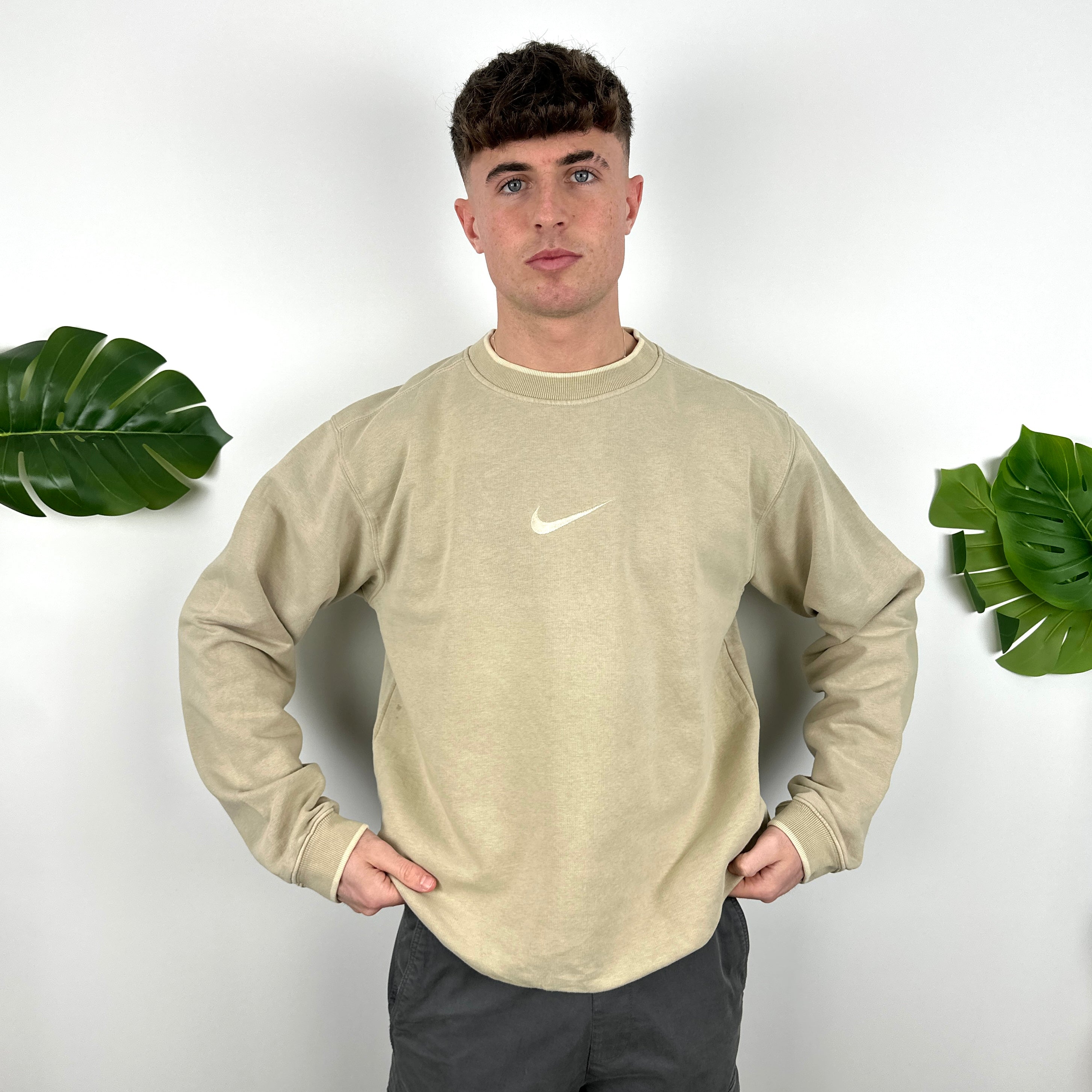Nike RARE Tan Brown Embroidered Swoosh Sweatshirt (L)