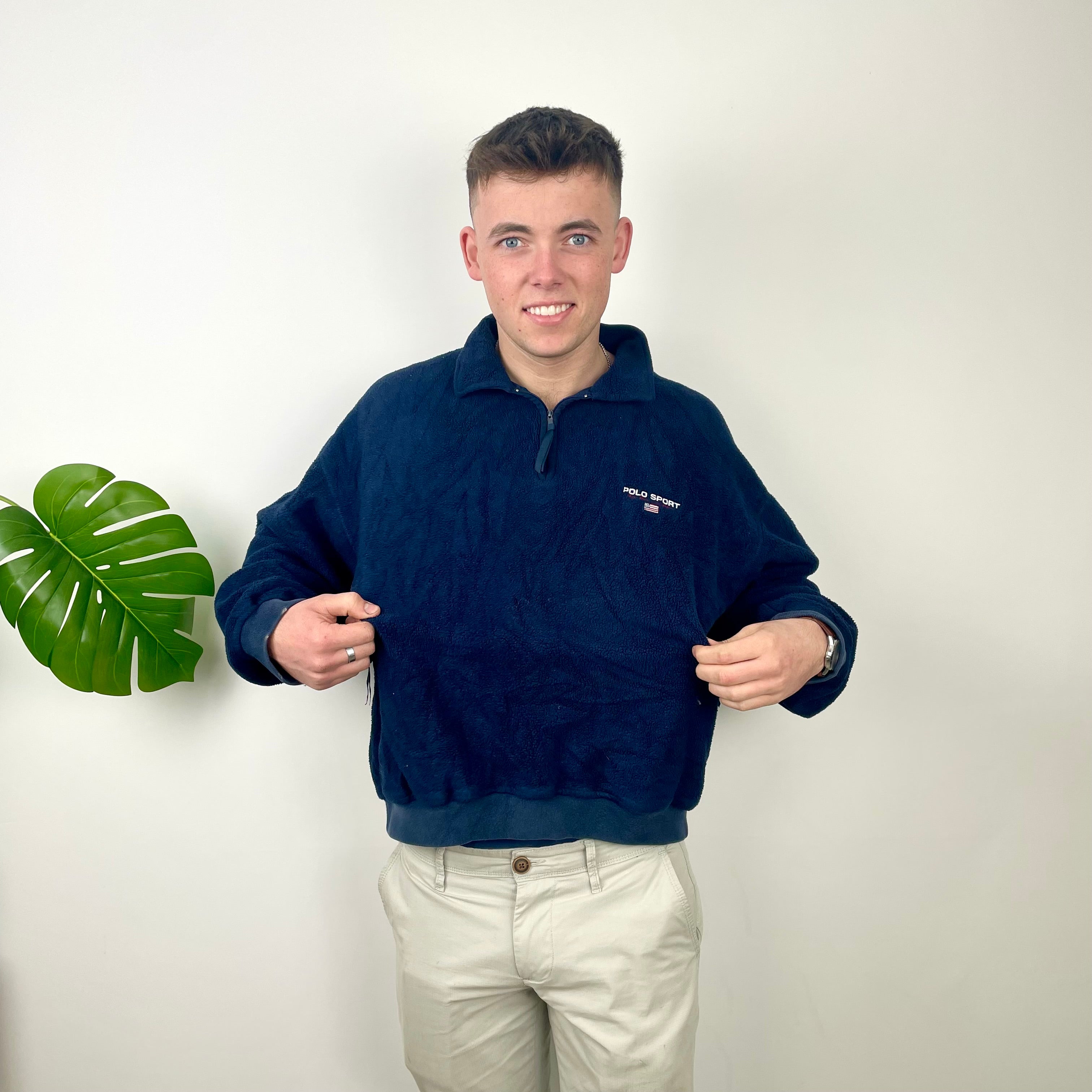 Polo Sport Ralph Lauren Navy Embroidered Spell Out Teddy Bear Fleece Jacket (S)