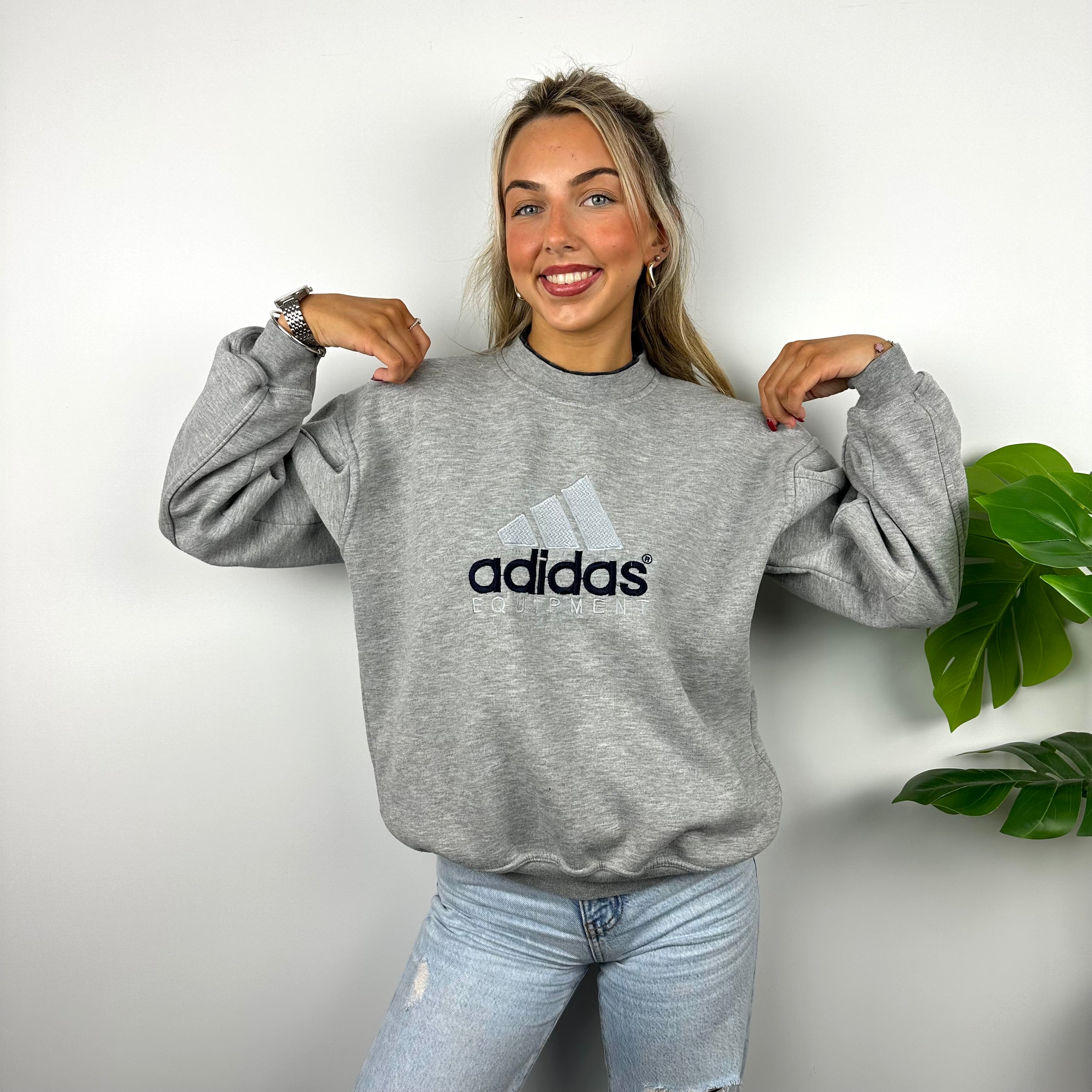 Adidas Equipment RARE Grey Embroidered Spell Out Sweatshirt (M)