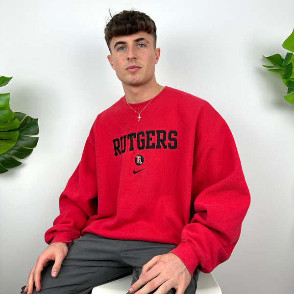 Nike x Rutgers Red Embroidered Spell Out Sweatshirt (XXL)