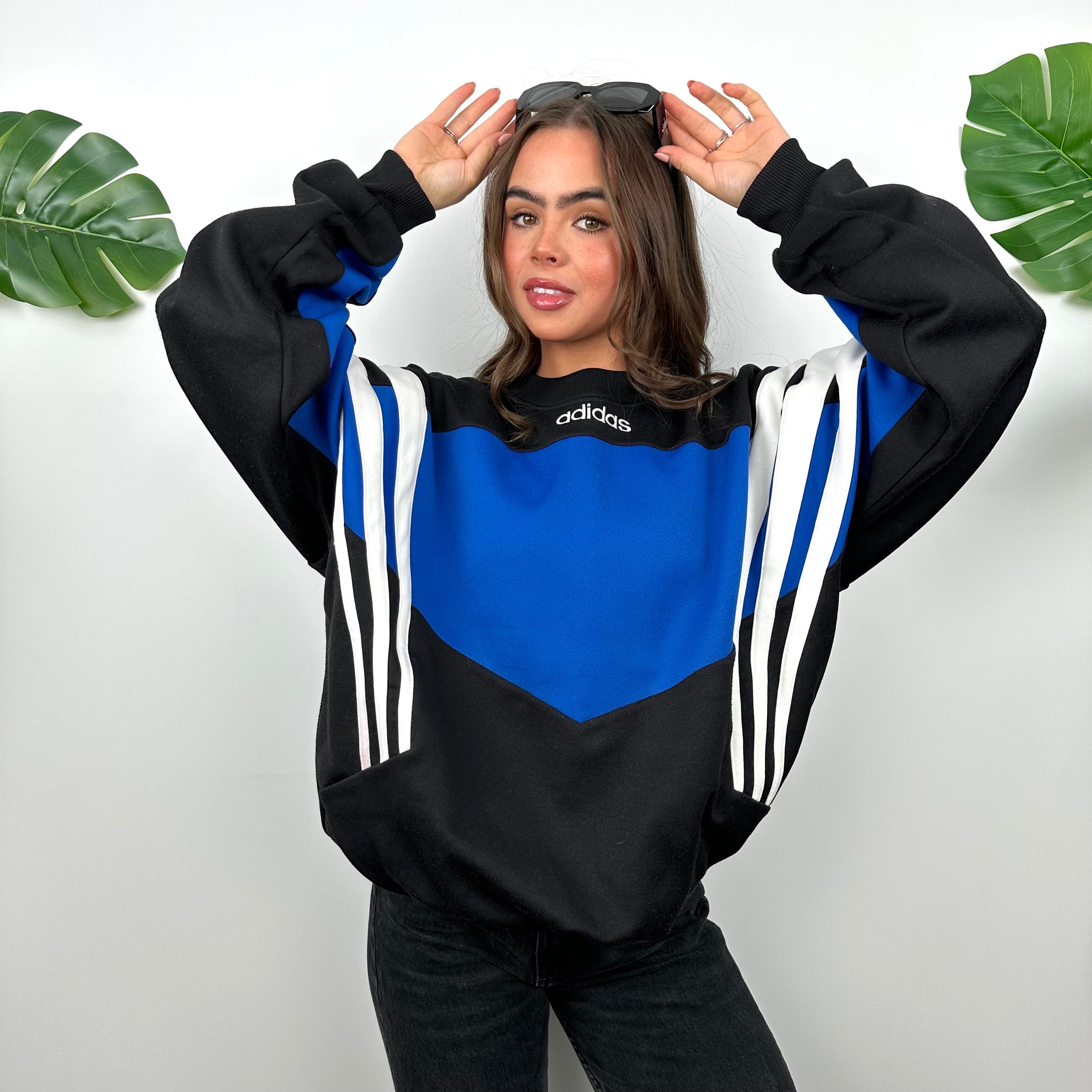 Adidas Black & Blue Embroidered Spell Out Colour Block Sweatshirt (L)