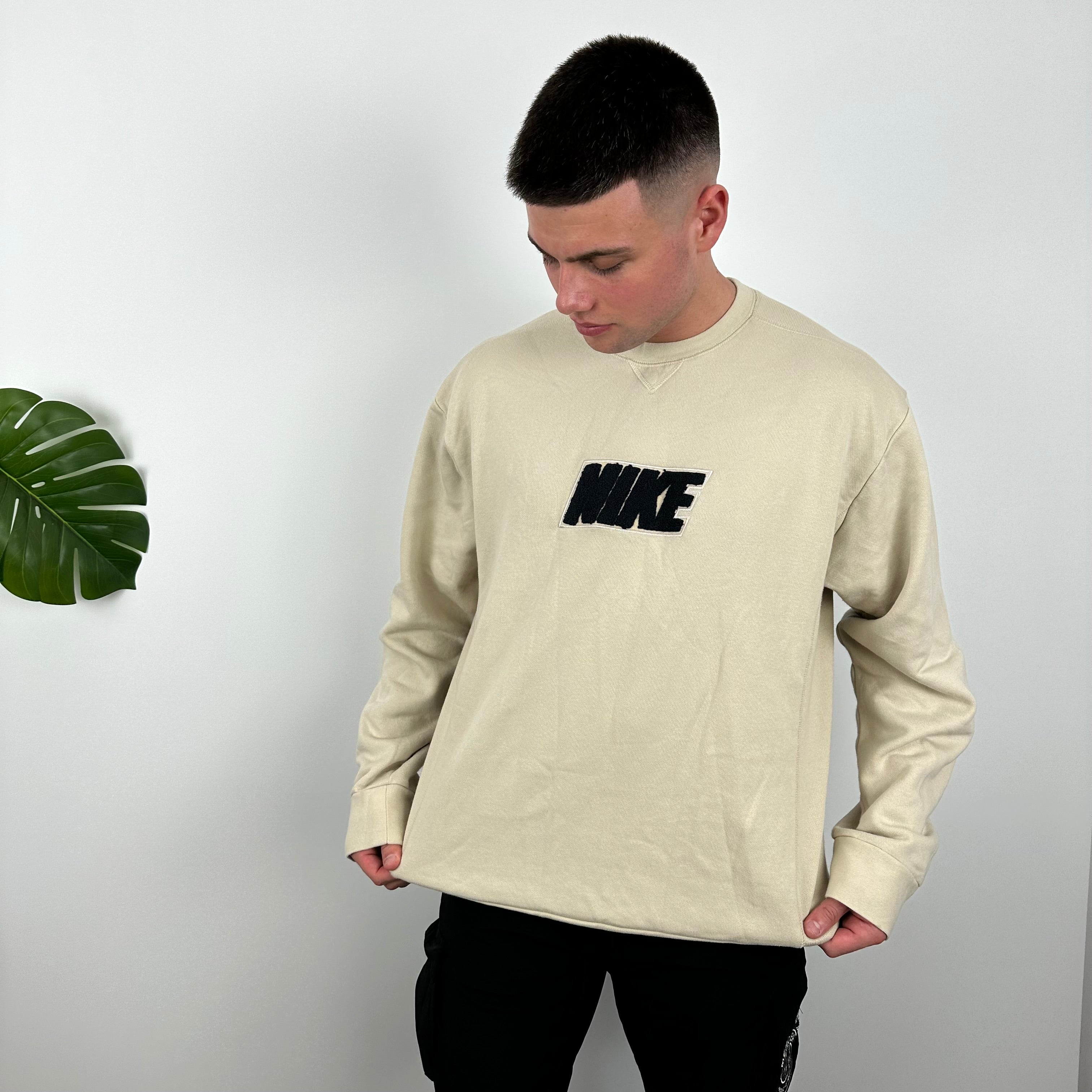 Nike Cream Embroidered Spell Out Sweatshirt (L)