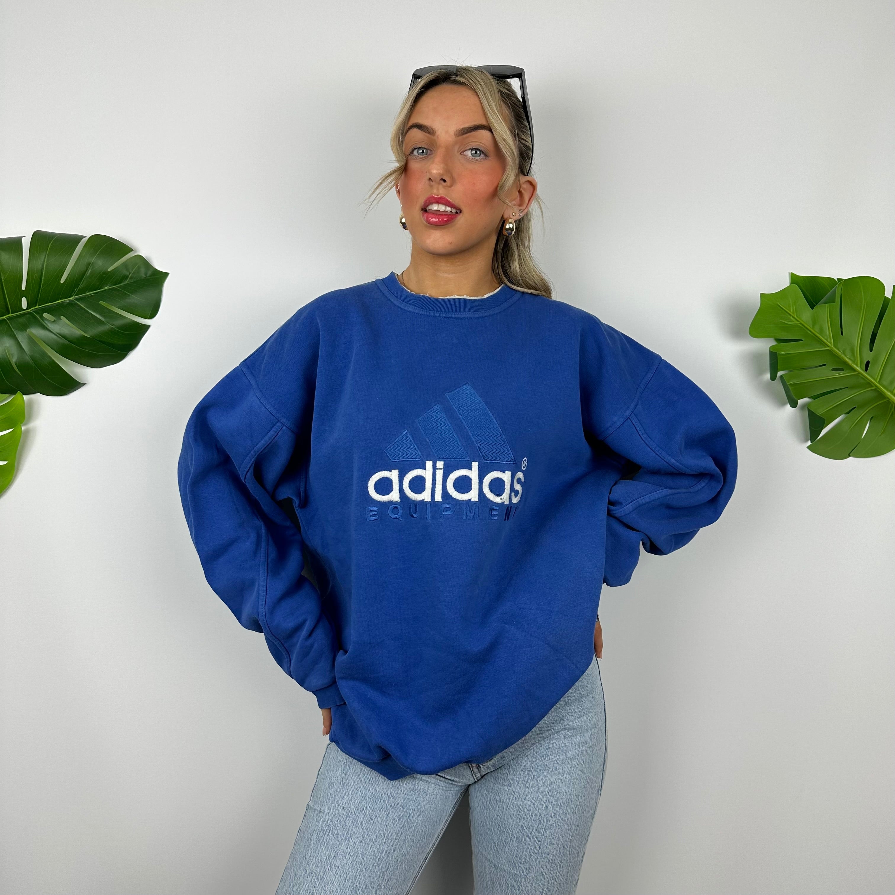 Adidas Equipment RARE Blue Embroidered Spell Out Sweatshirt (L)