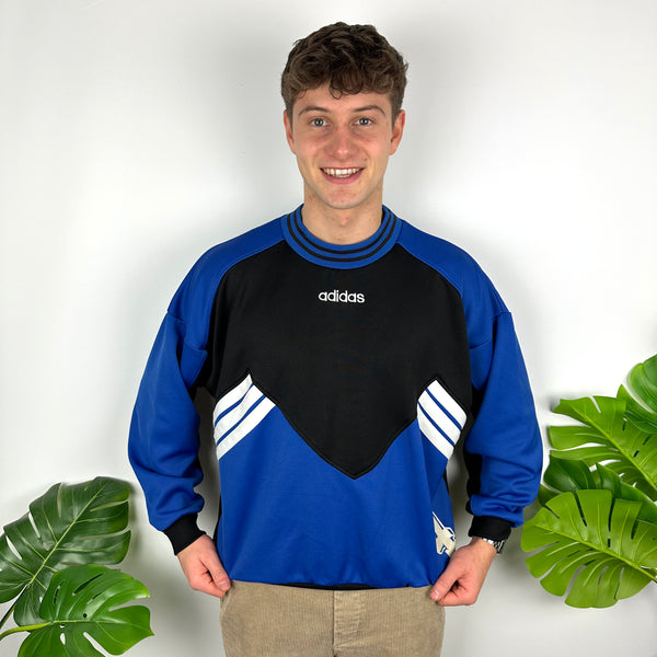 Adidas Black & Blue Embroidered Spell Out Colour Block Sweatshirt (M)