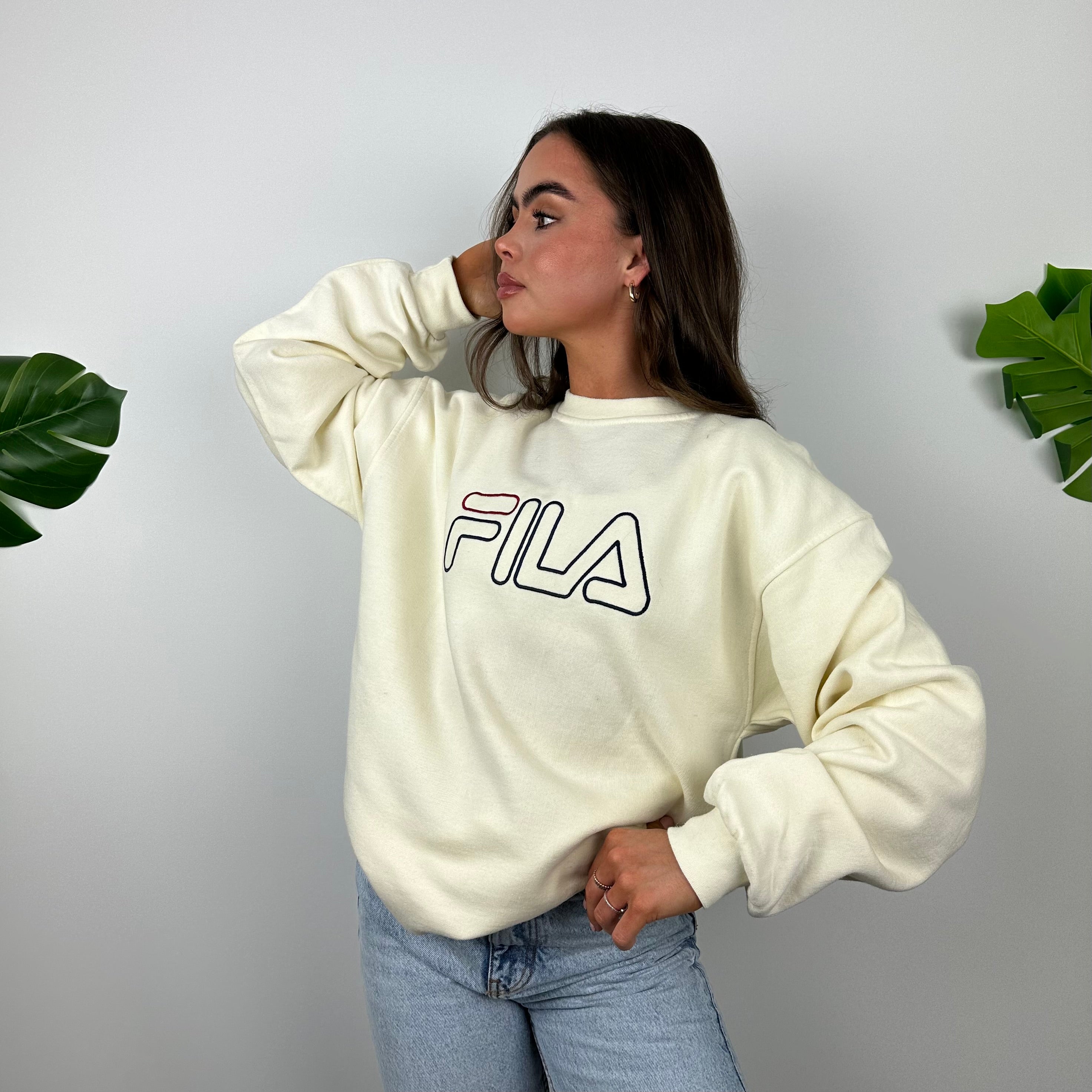 FILA Cream Embroidered Spell Out Sweatshirt (XL)