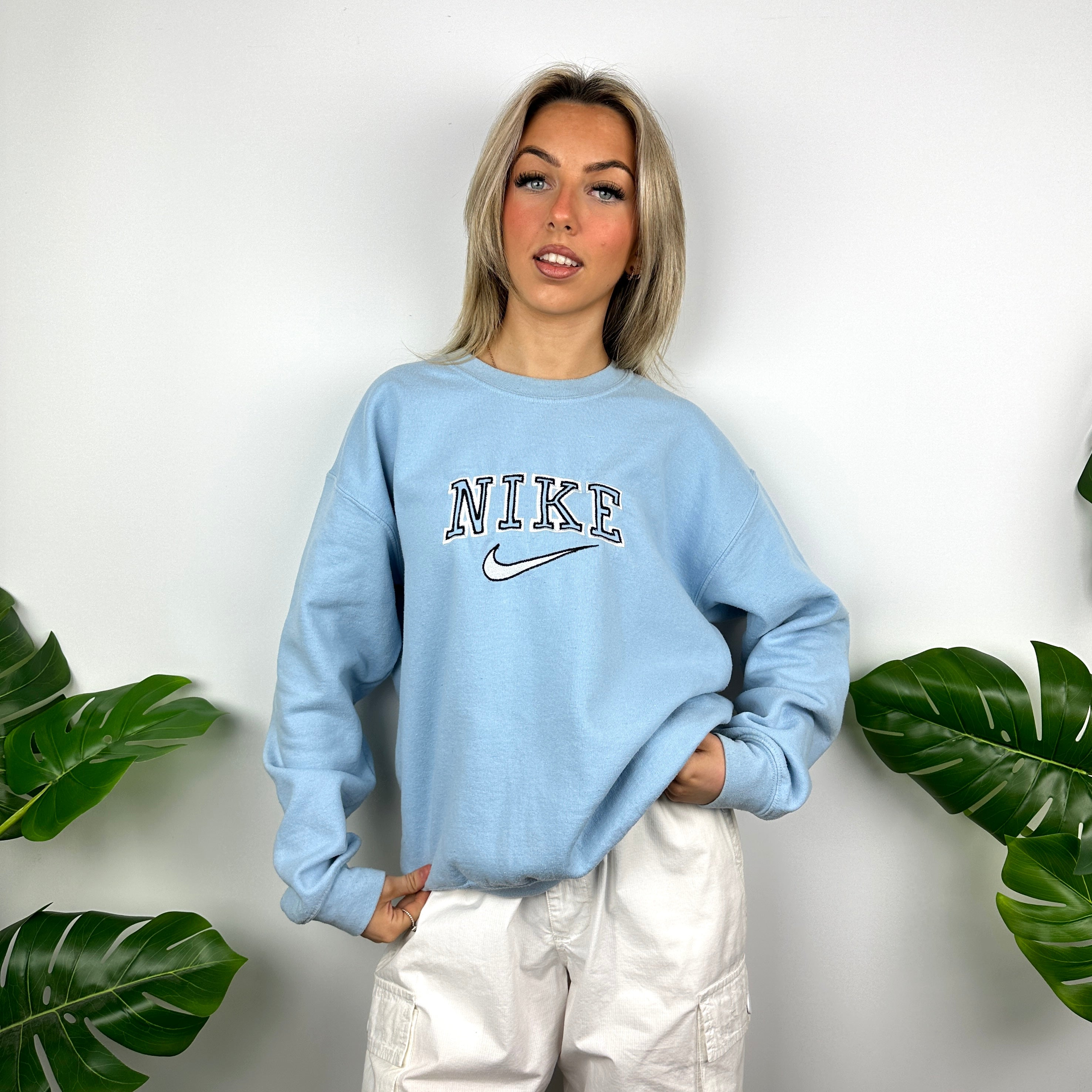 Nike Baby Blue Embroidered Spell Out Sweatshirt (M)