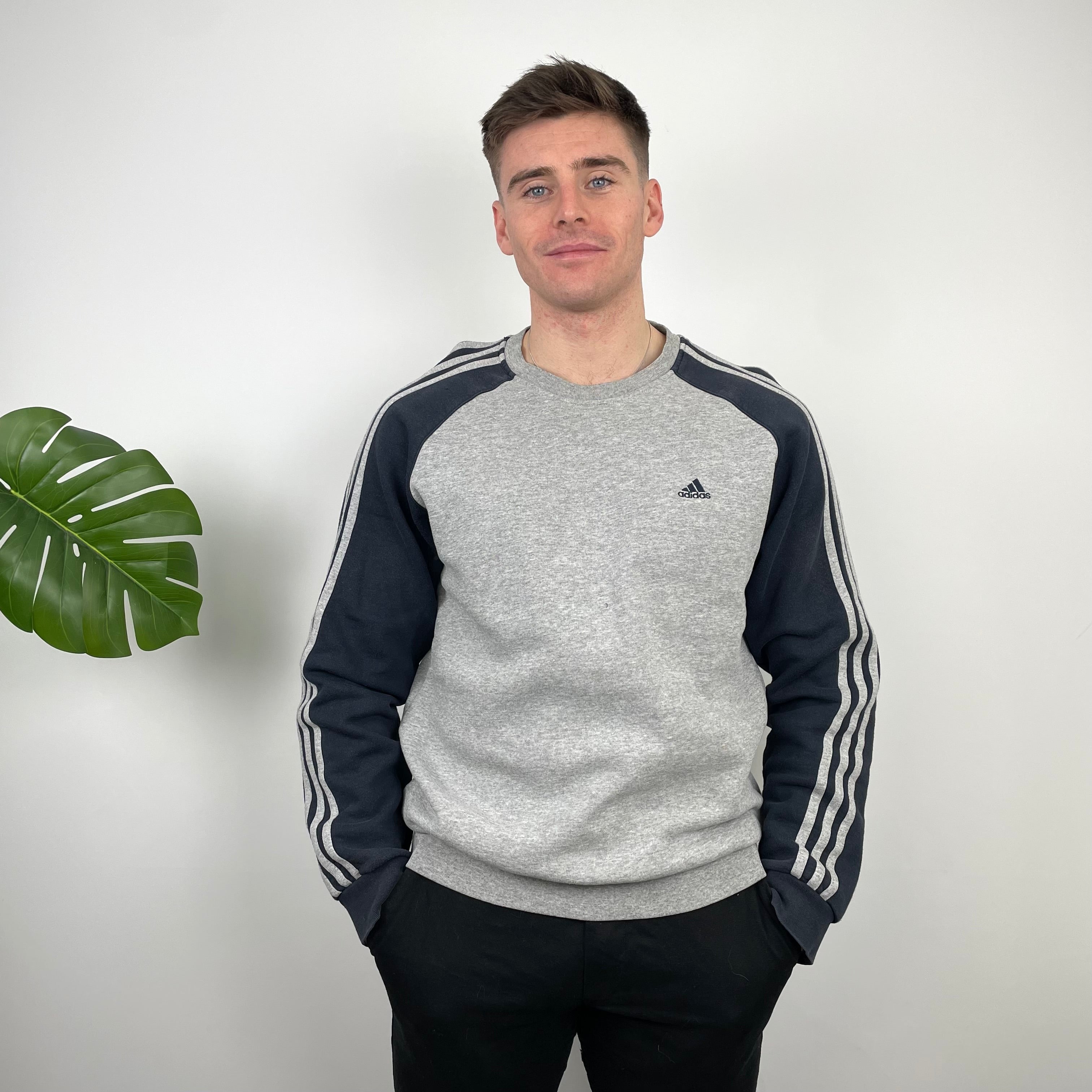 Adidas Grey Embroidered Spell Out Sweatshirt (L)