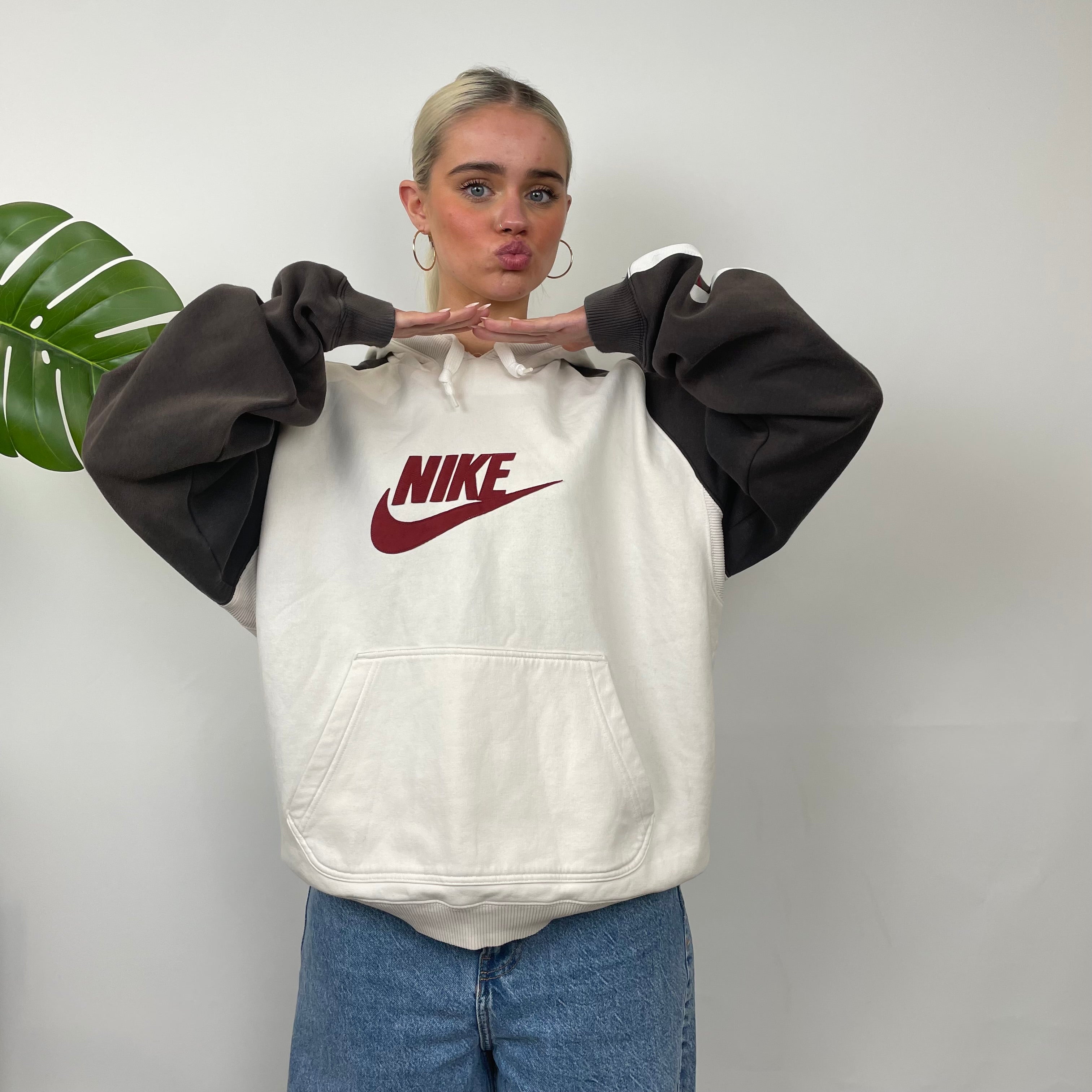 Nike White Embroidered Spell Out Hoodie (M)