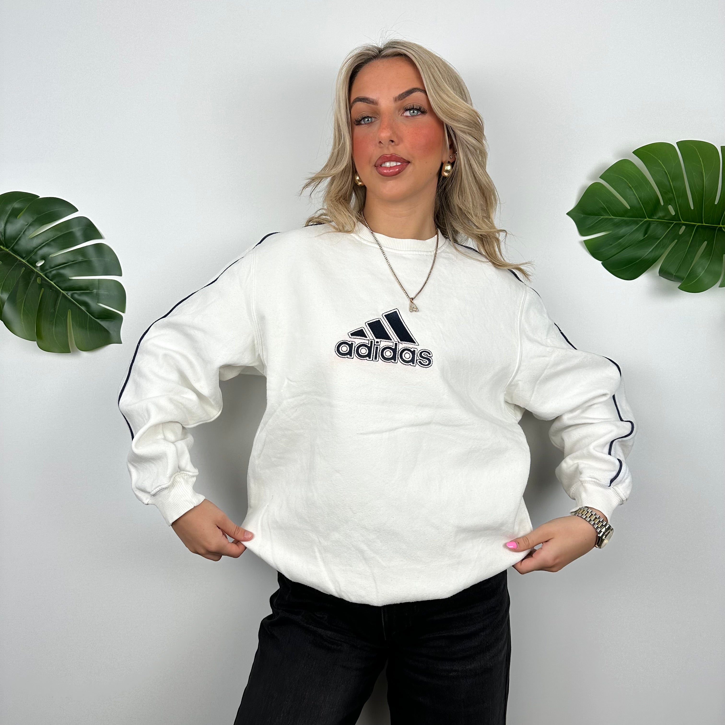 Adidas White Embroidered Spell Out Sweatshirt (M)