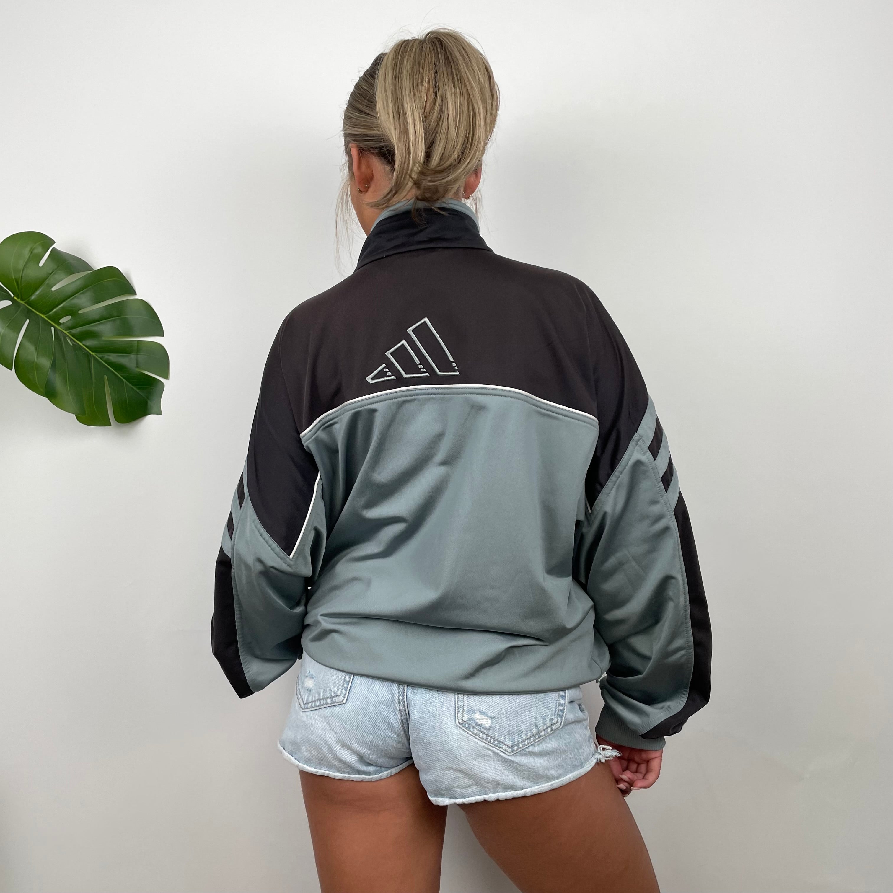 Adidas Embroidered Spell Out Grey And Black Zip Up Track Jacket (L)