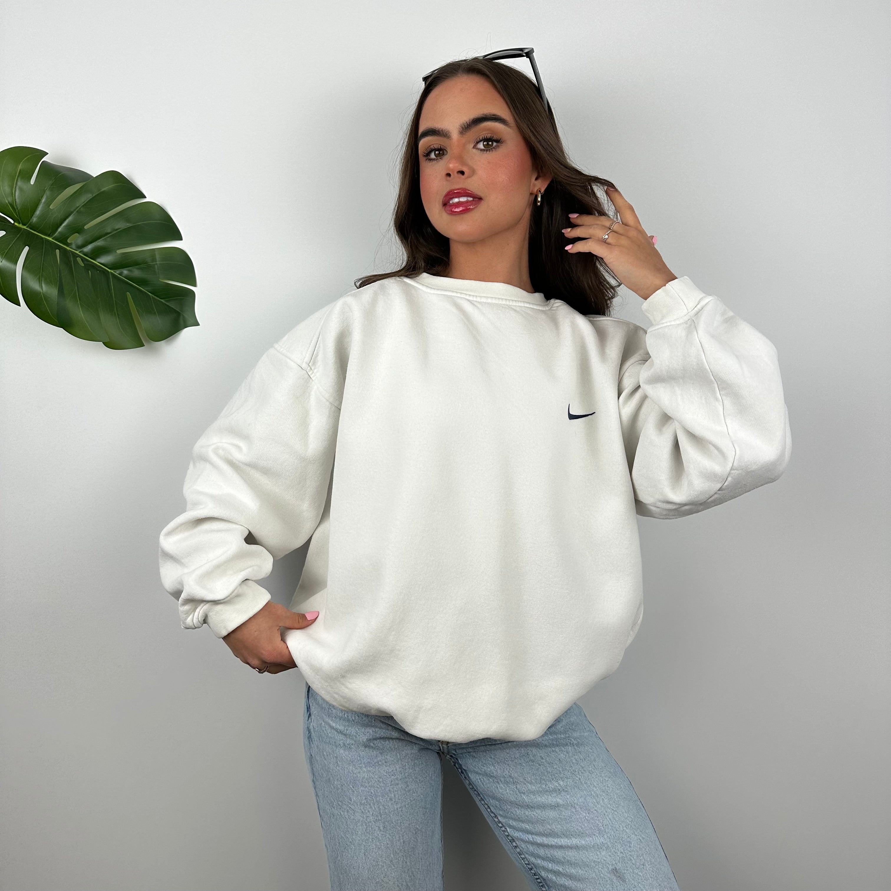 Nike White Embroidered Swoosh Sweatshirt (XL)