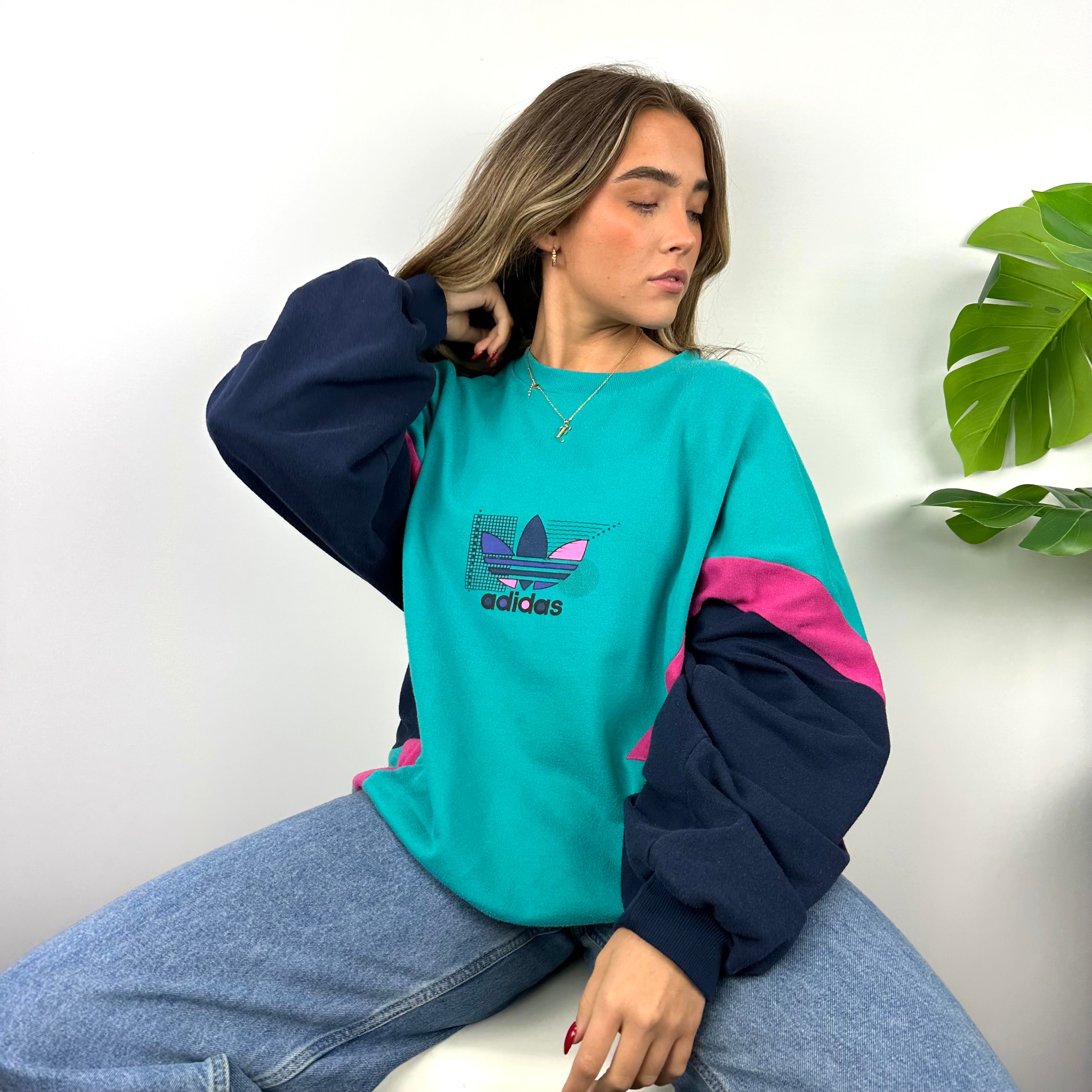 Adidas Turquoise Blue Spell Out Sweatshirt (XL)