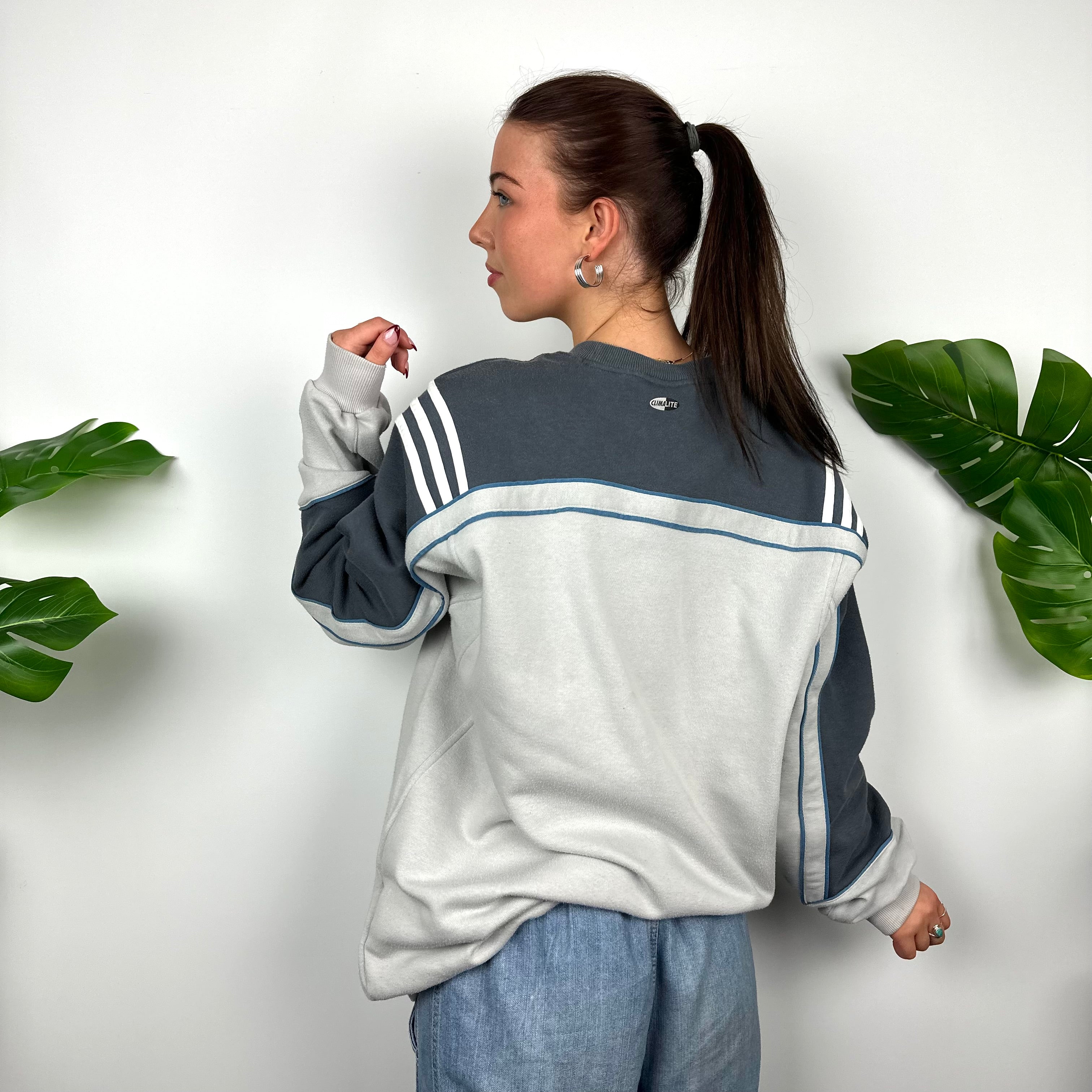 Adidas Blue & Grey Embroidered Spell Out Sweatshirt (L)