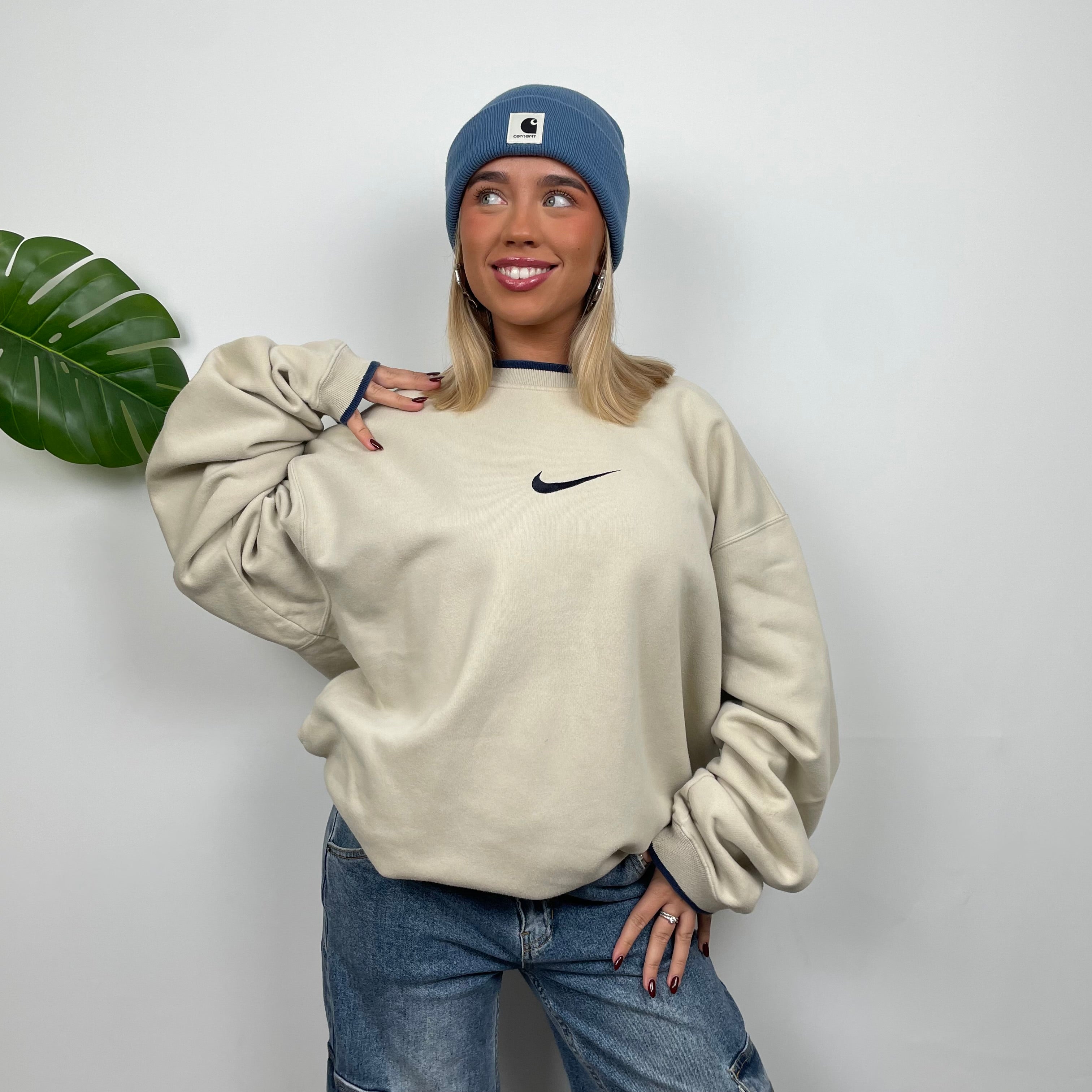 Nike Cream Embroidered Swoosh Sweatshirt (XXL)