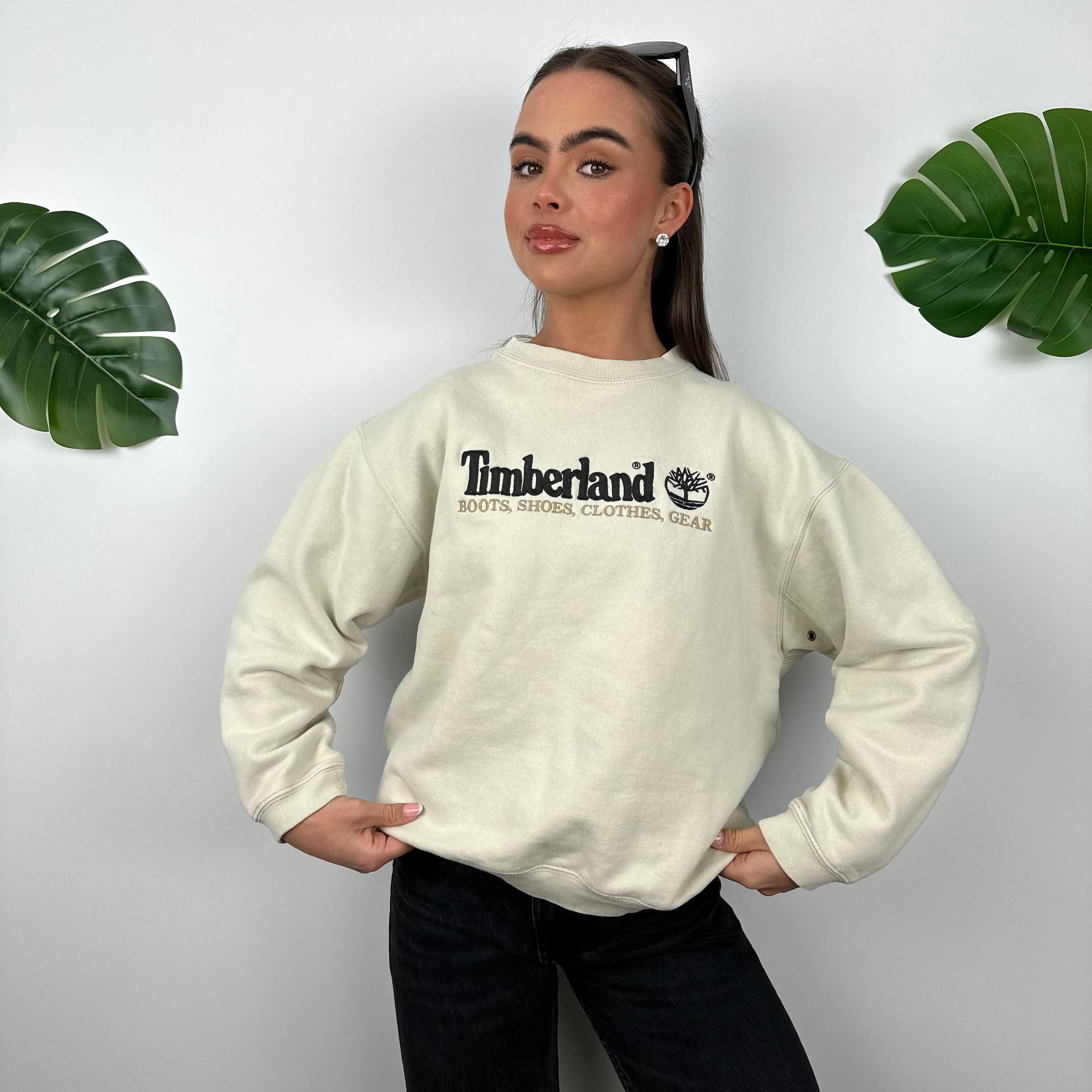 Timberland Cream Embroidered Spell Out Sweatshirt (S)