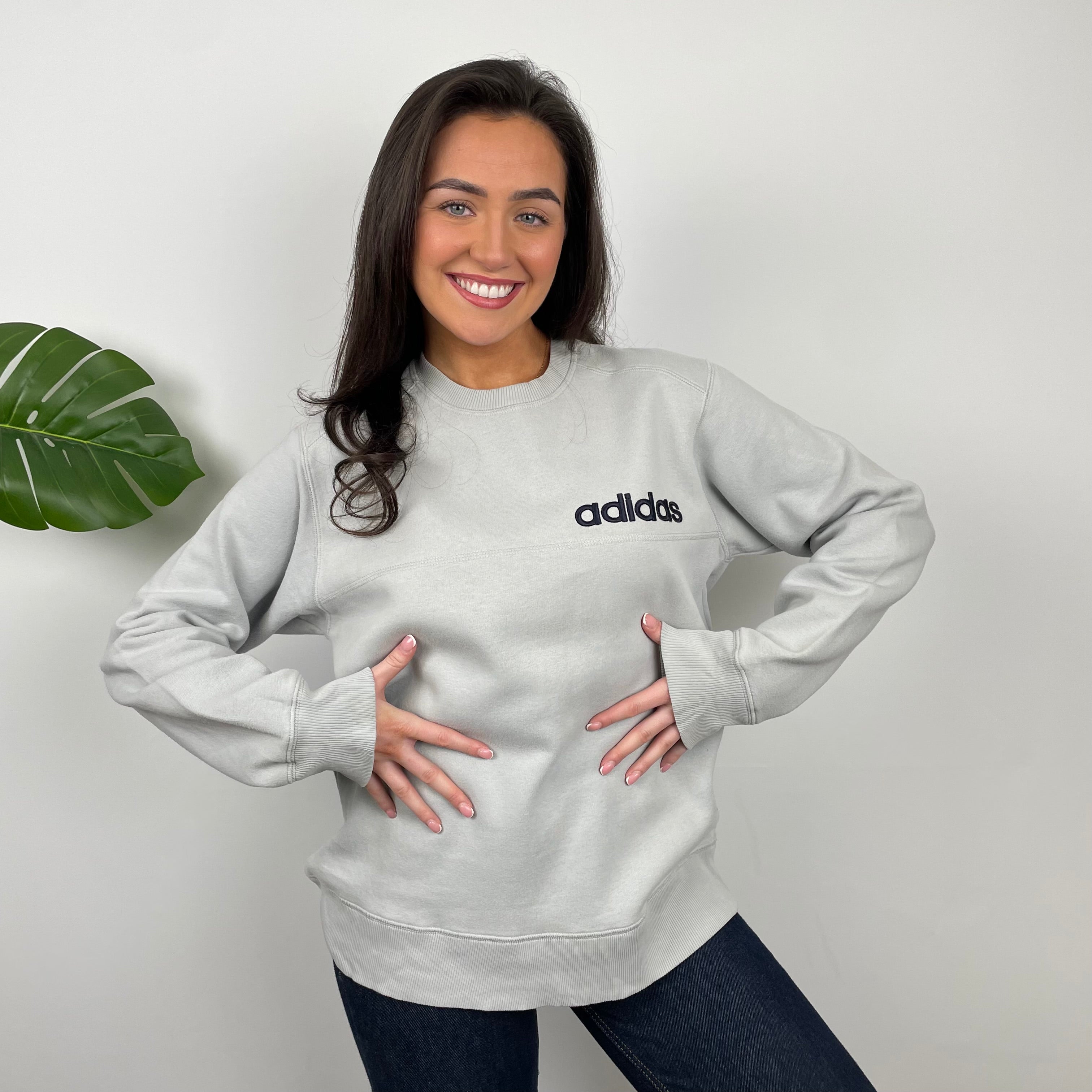 Adidas Grey Embroidered Spell Out Sweatshirt (L)