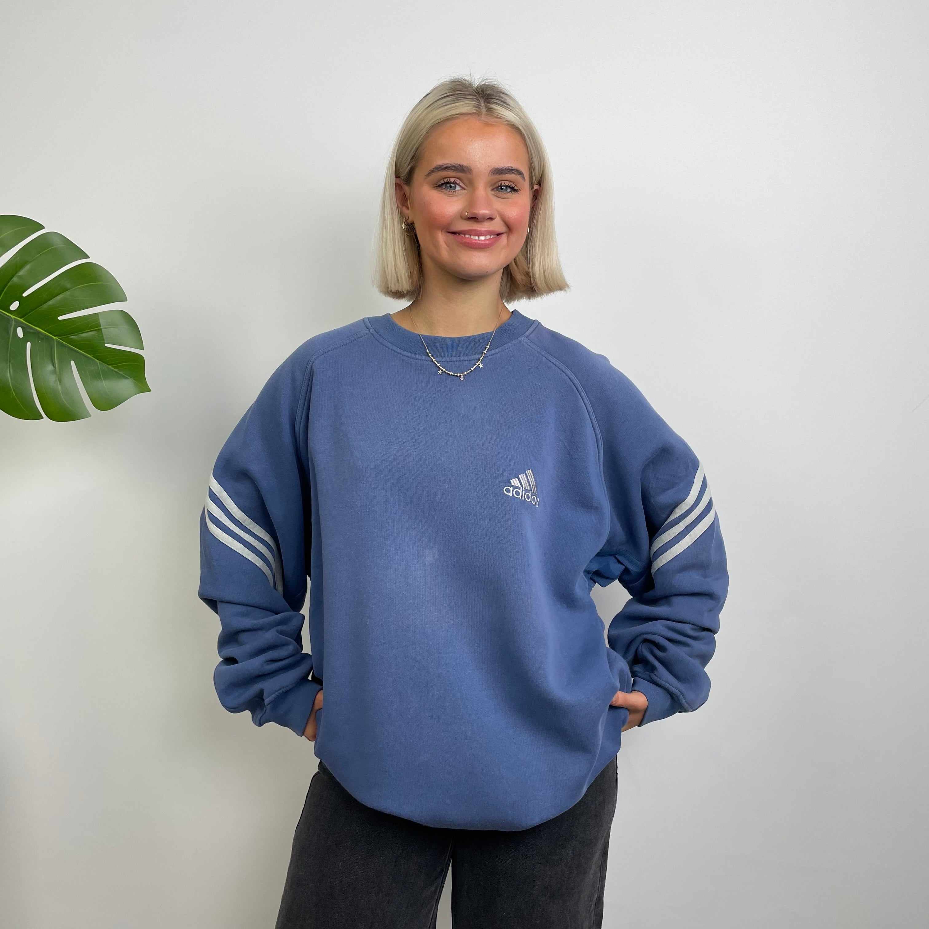 Adidas Navy Embroidered Spell Out Sweatshirt (XL)