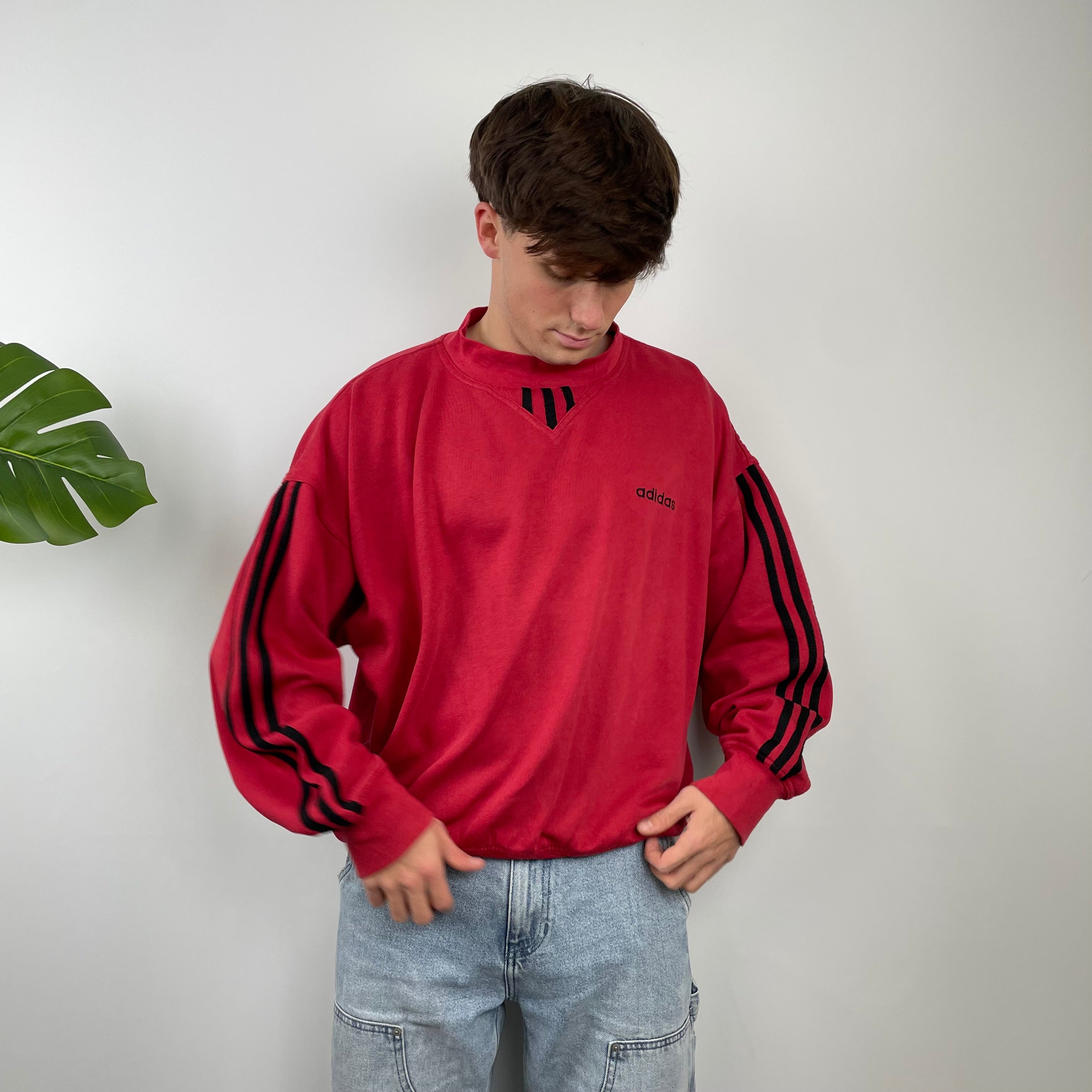 Adidas Red Embroidered Spell Out Sweatshirt (M)