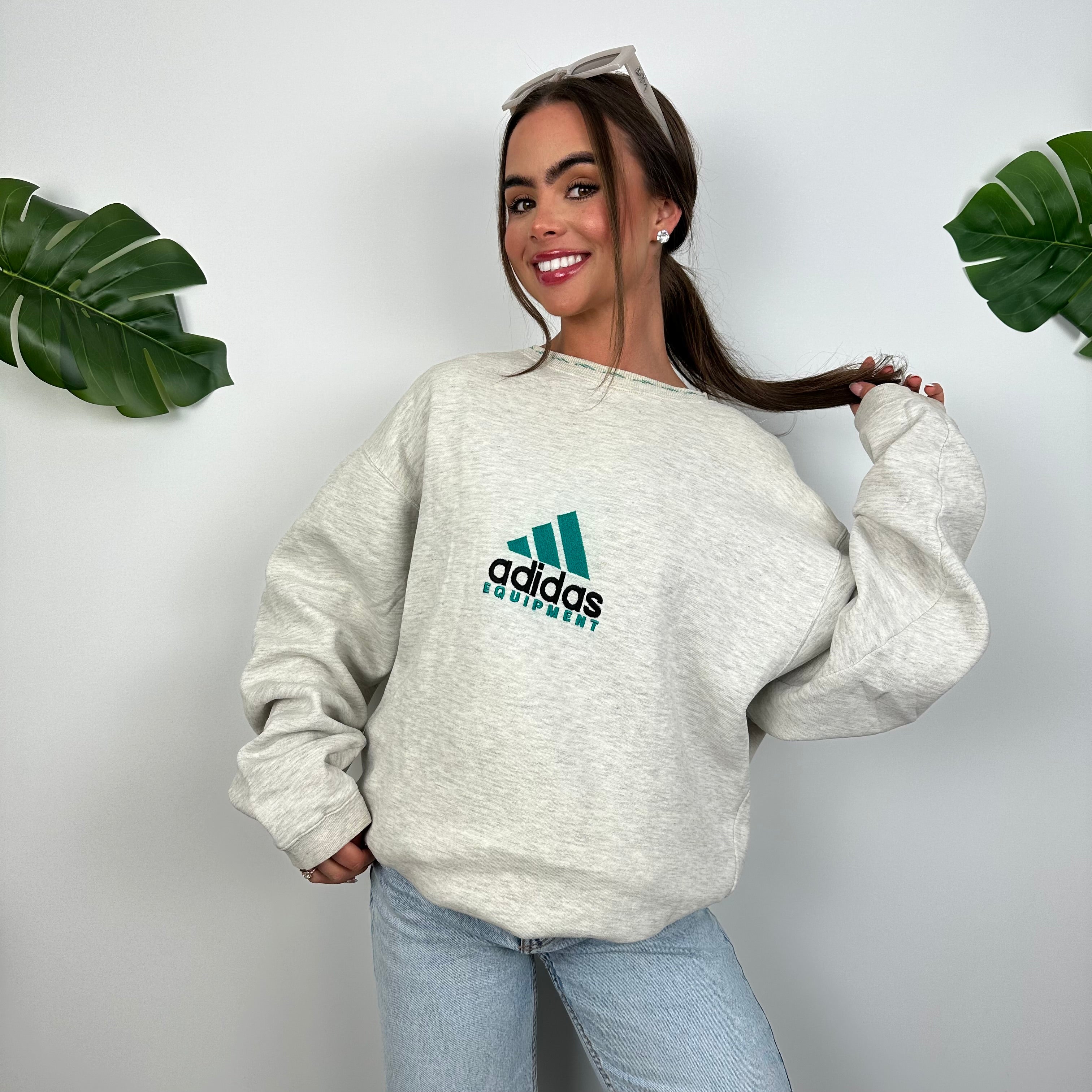 Adidas Equipment Grey Embroidered Spell Out Sweatshirt (L)