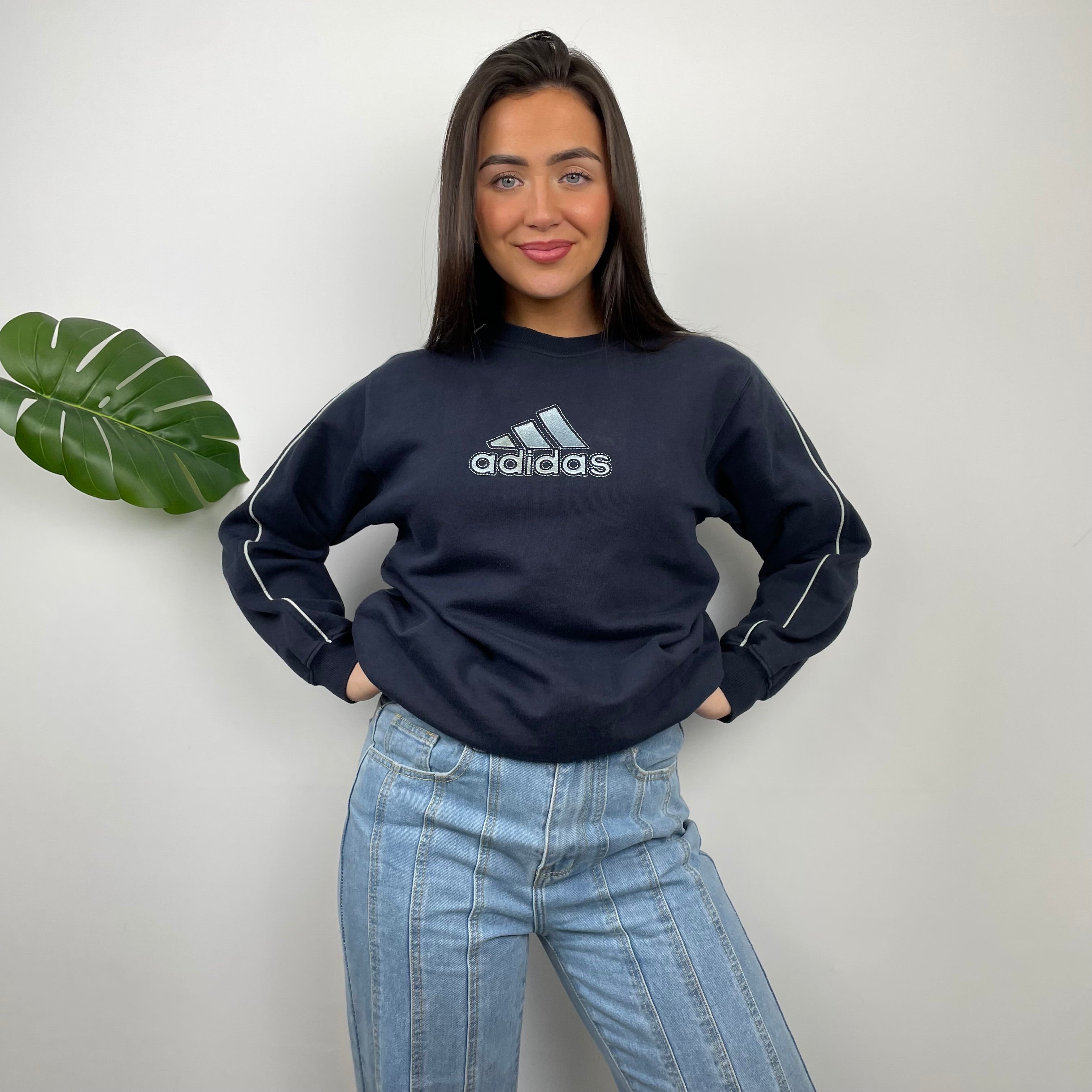 Adidas Navy Embroidered Spell Out Sweatshirt (M)