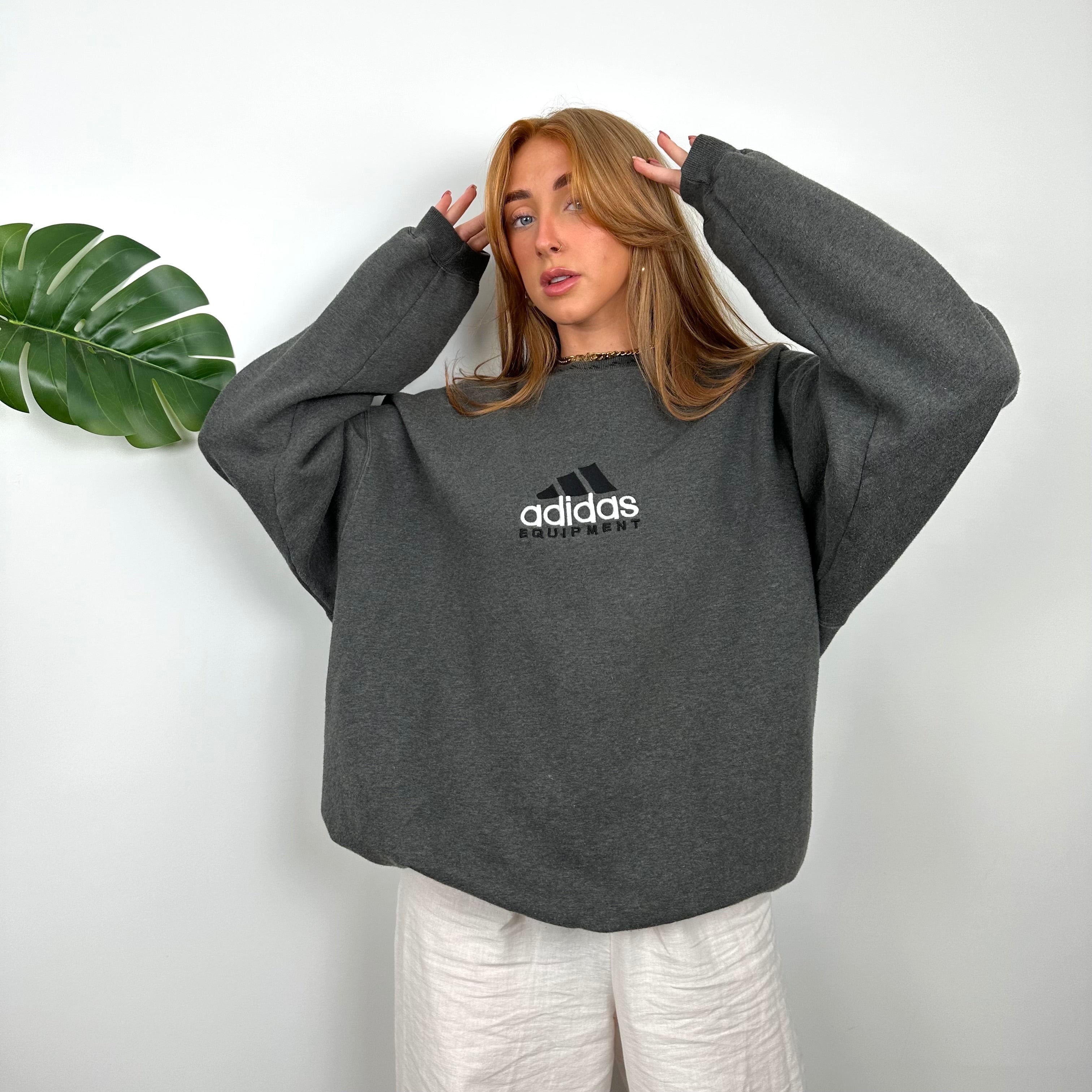 Adidas Equipment RARE Grey Embroidered Spell Out Sweatshirt (M)