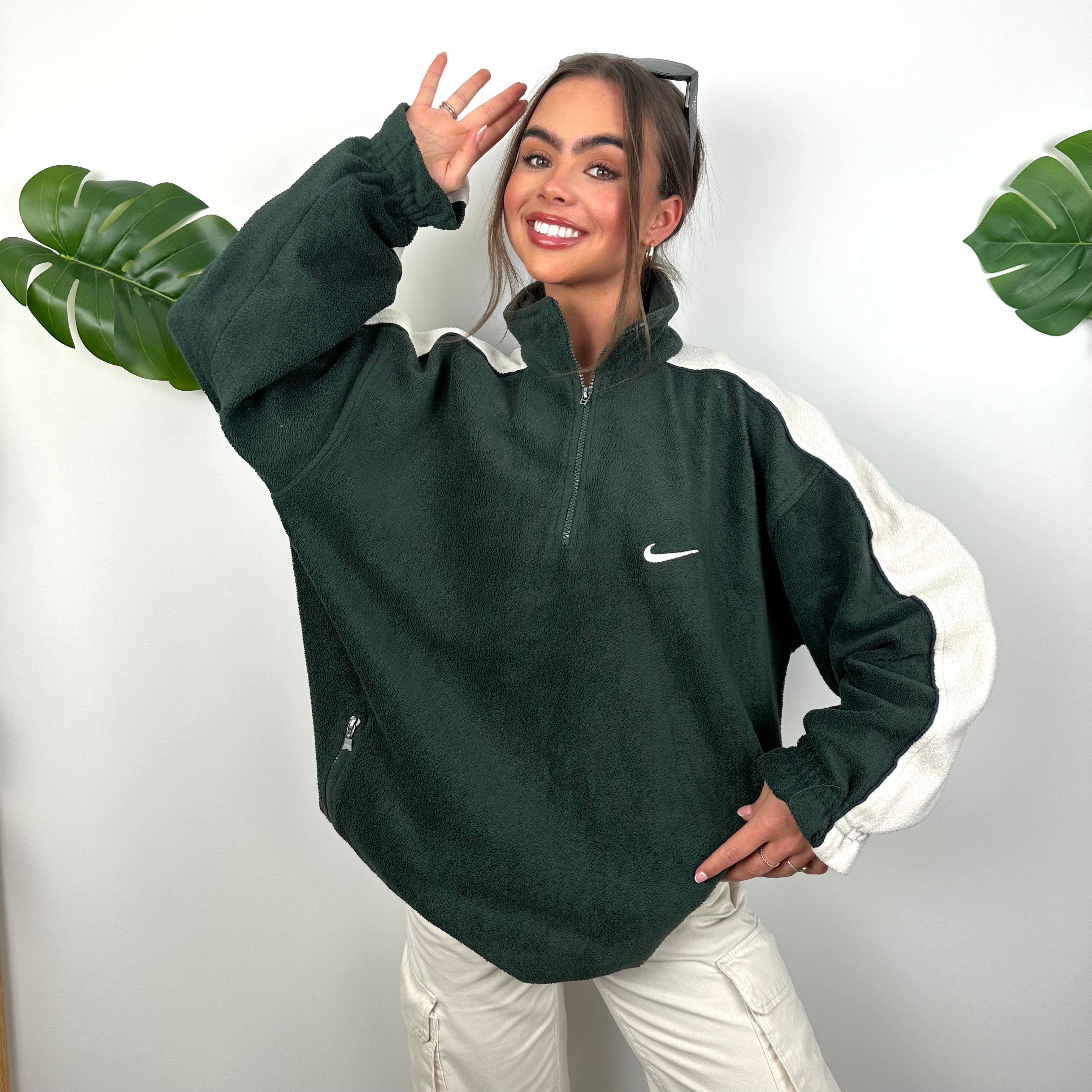 Nike Green Embroidered Swoosh Teddy Bear Fleece Quarter Zip Sweatshirt (L)