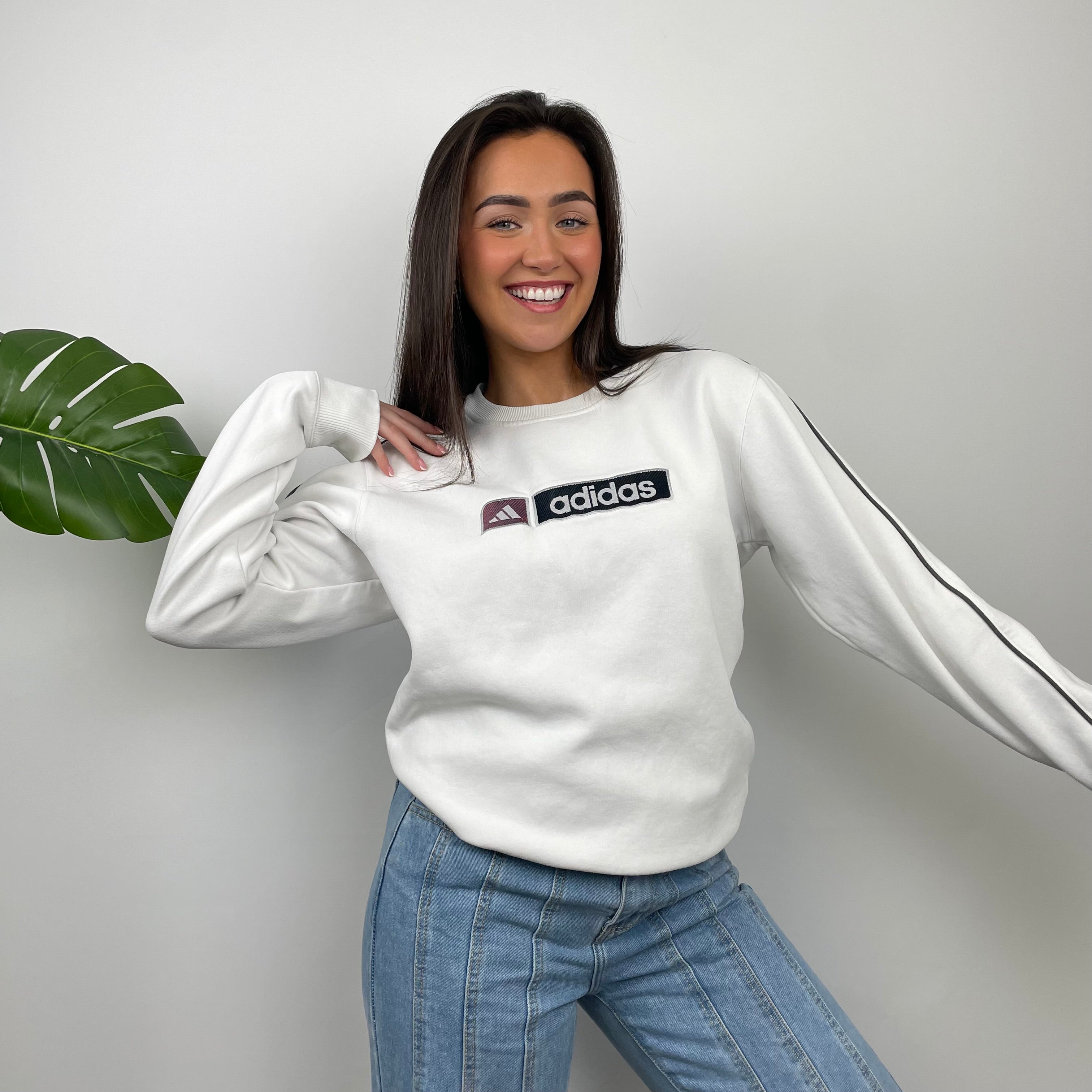 Adidas White Embroidered Spell Out Sweatshirt (M)