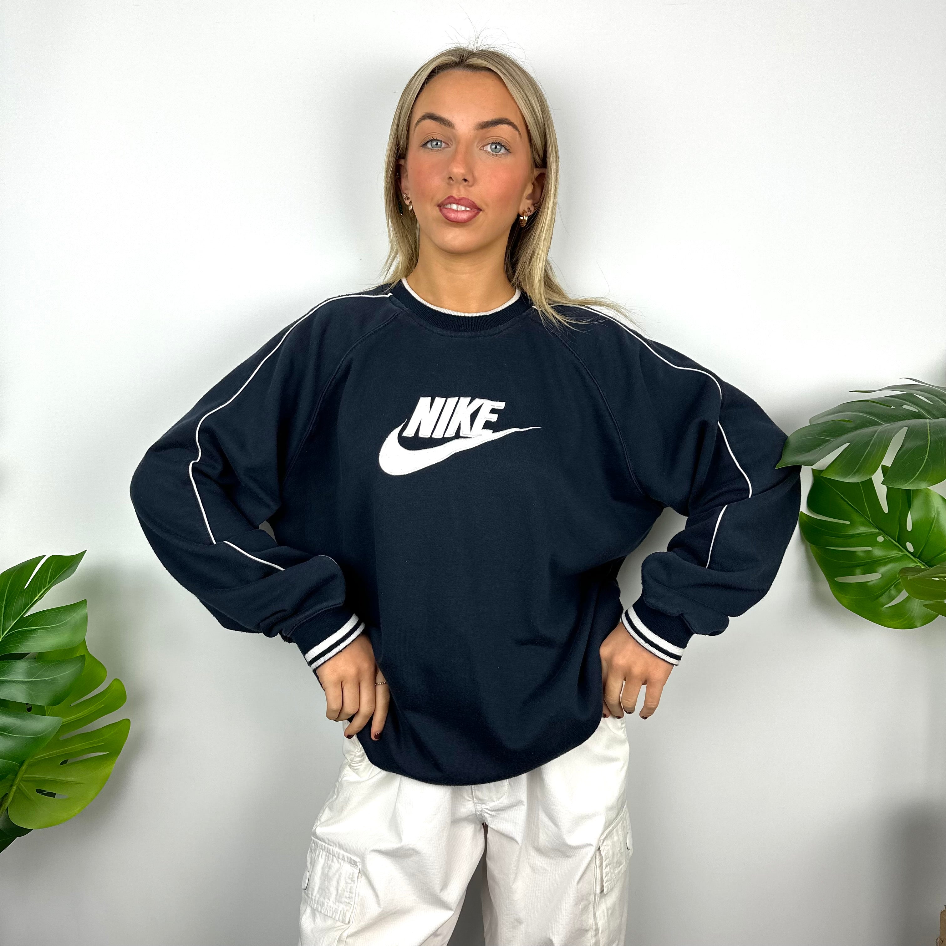 Nike Navy Embroidered Spell Out Sweatshirt (L)