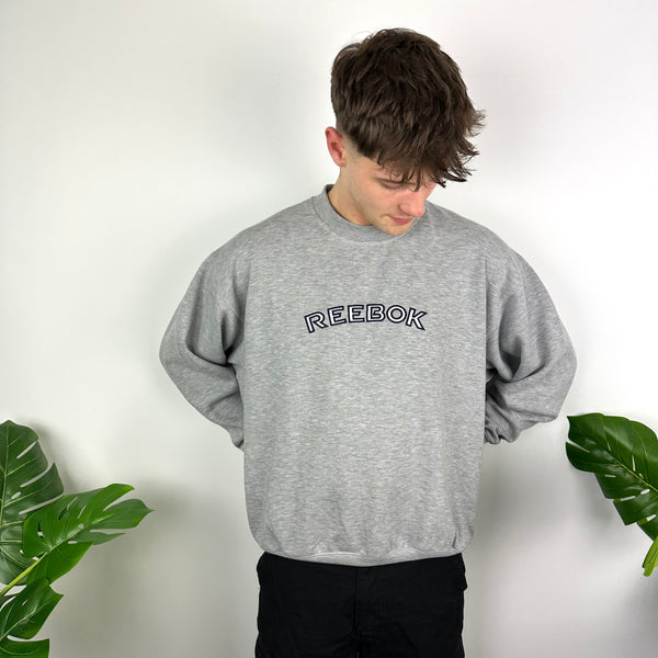 Reebok Grey Embroidered Spell Out Sweatshirt (M)