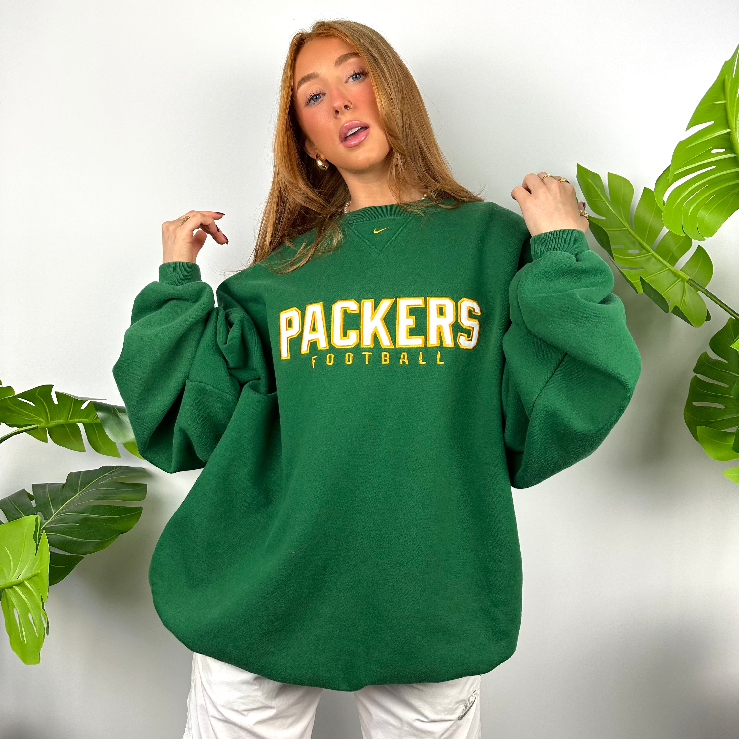 Nike x Green Bay Packers Green Embroidered Spell Out Sweatshirt (XXL)