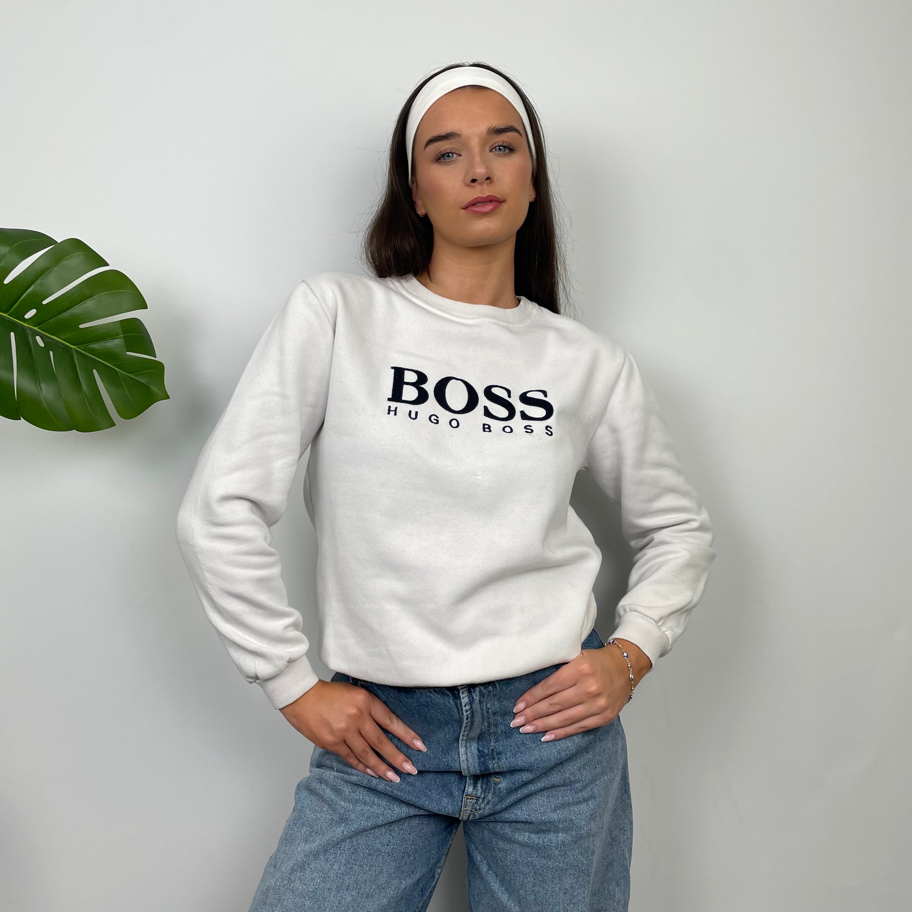 Hugo Boss White Embroidered Spell Out Sweatshirt (S)