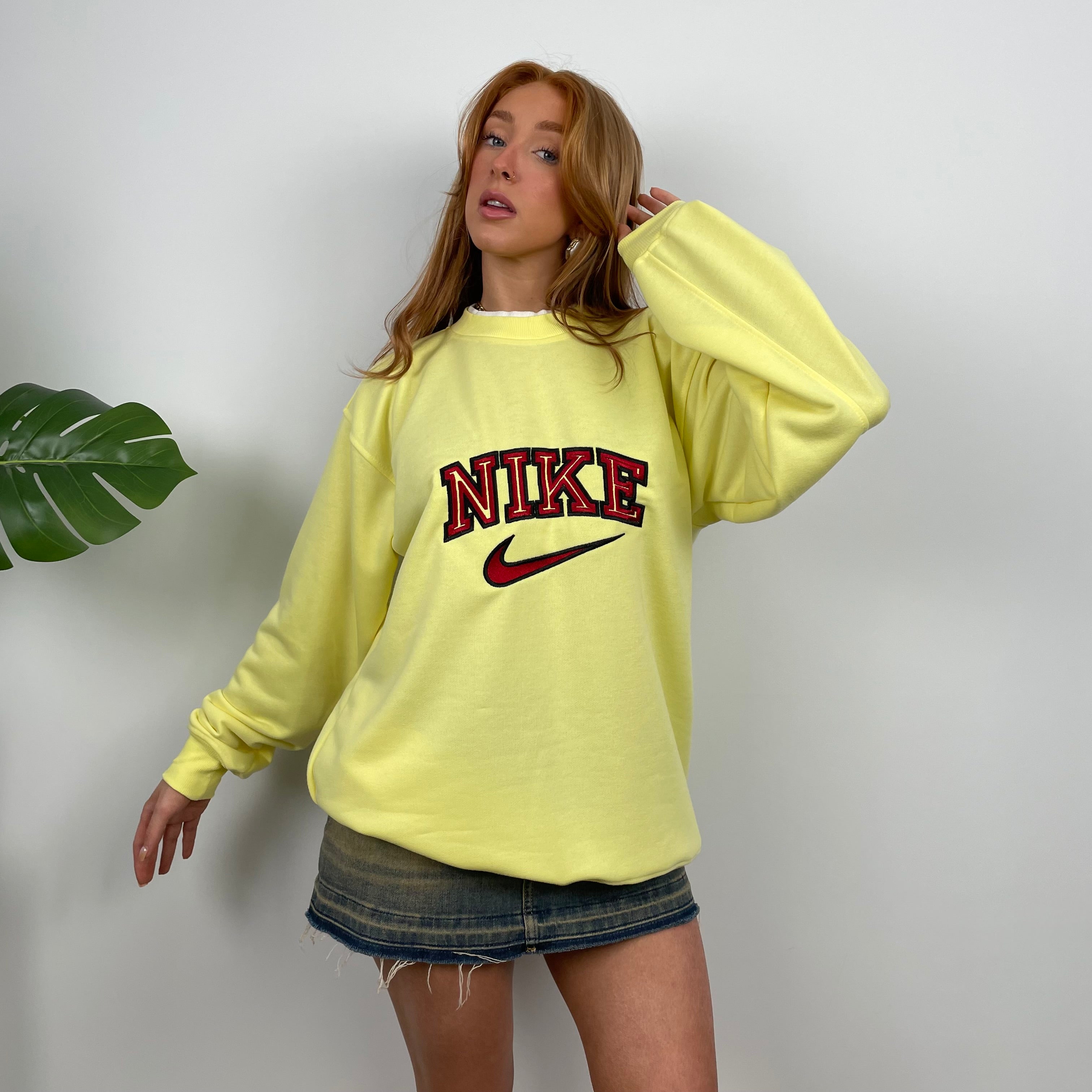 Nike Pastel Yellow Embroidered Spell Out Sweatshirt (L)