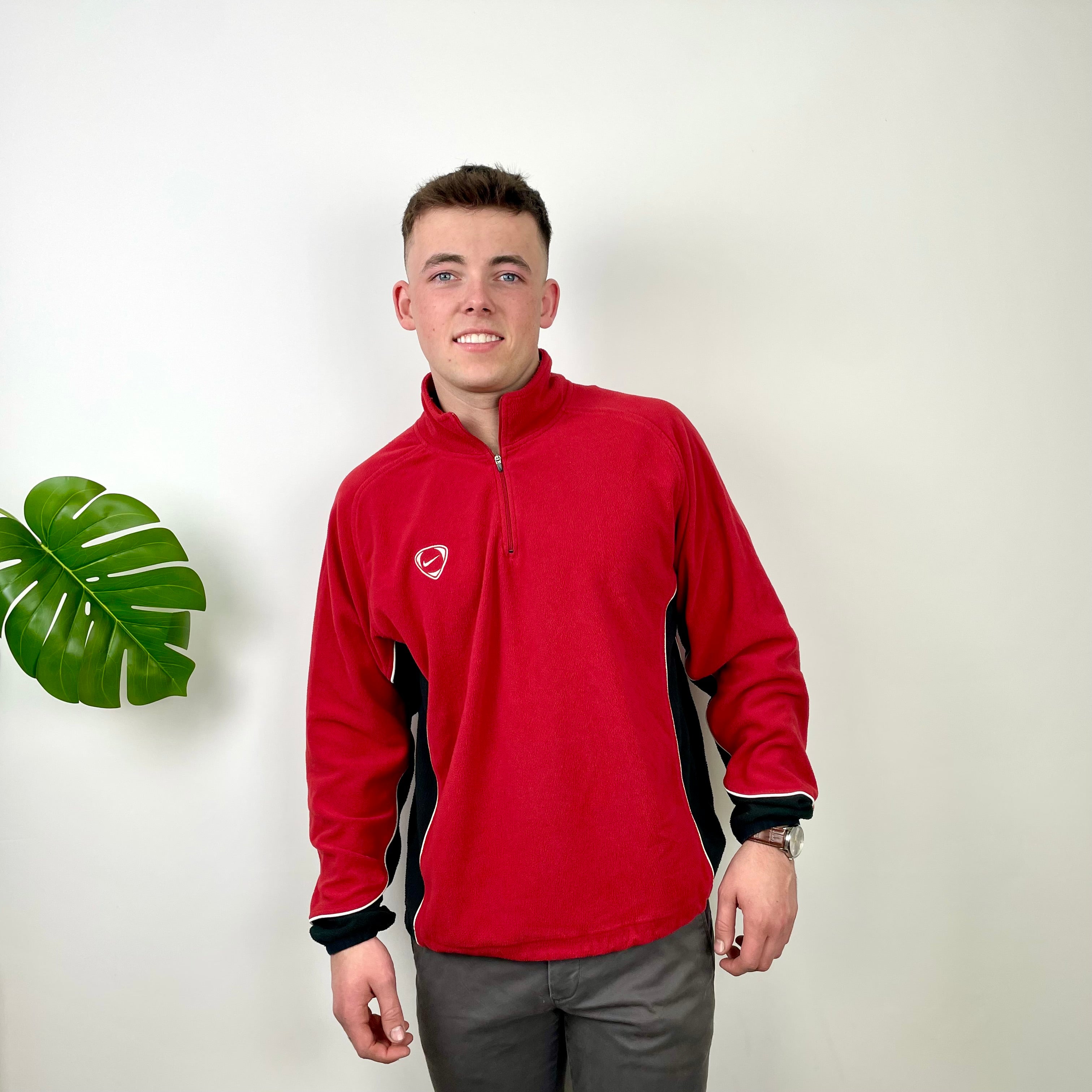Nike Red Embroidered Swoosh Quarter Zip Sweatshirt (M)